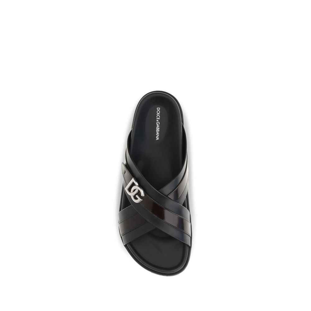 Dolce & Gabbana Black Calf Leather Bos Taurus Sandals