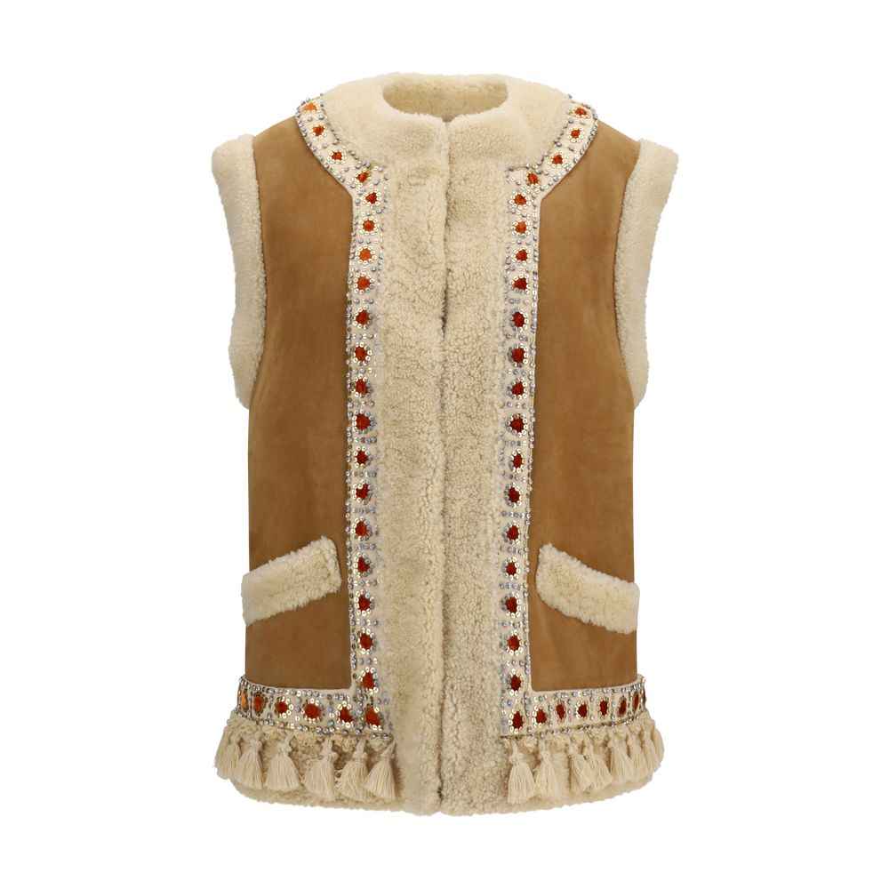 Valentino Garavani Beige Lamb Ovis Aries Aries Sleeveless Jacket