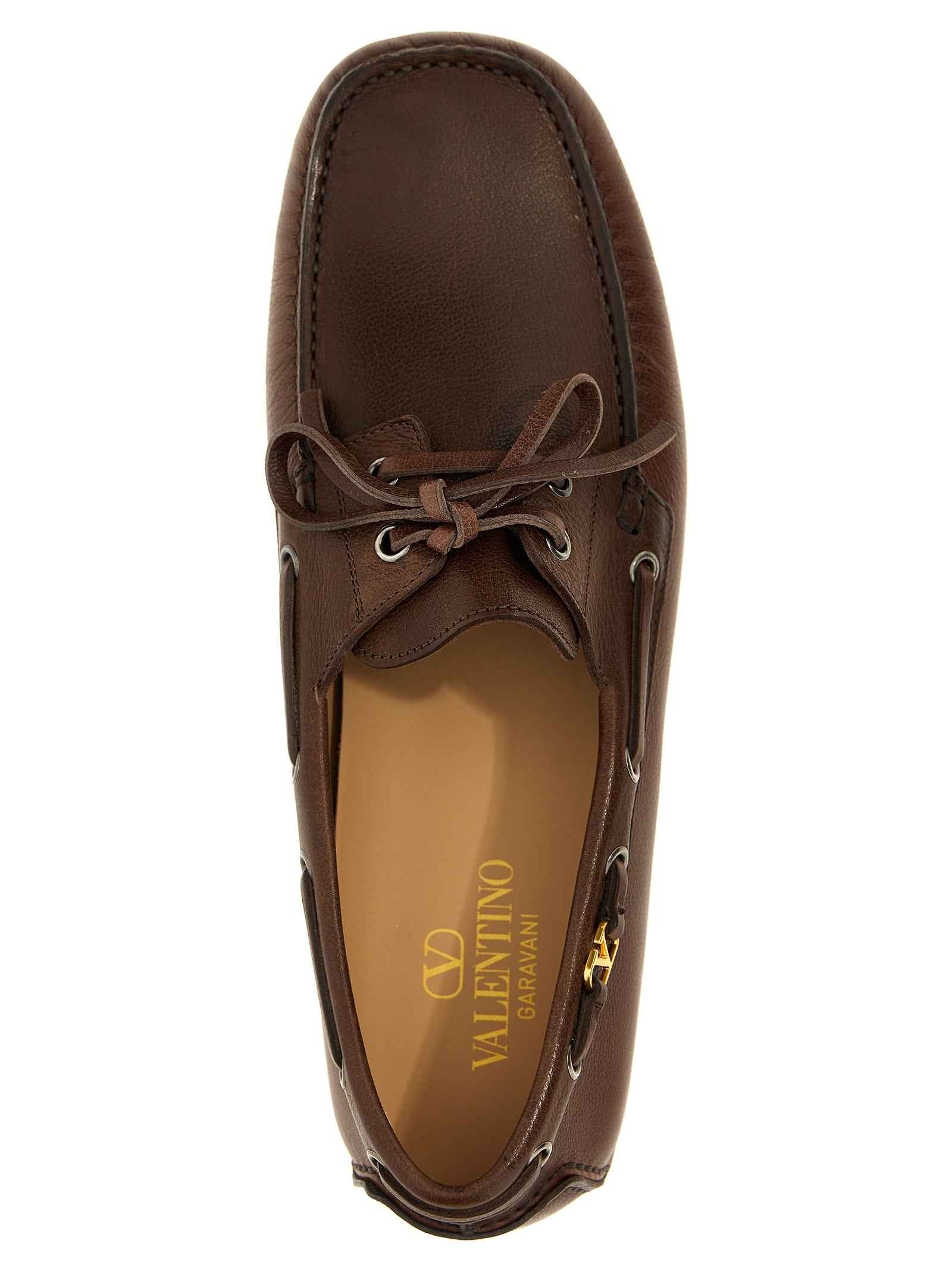 Valentino Garavani Brown Buffalo Leather Slip-On Loafers