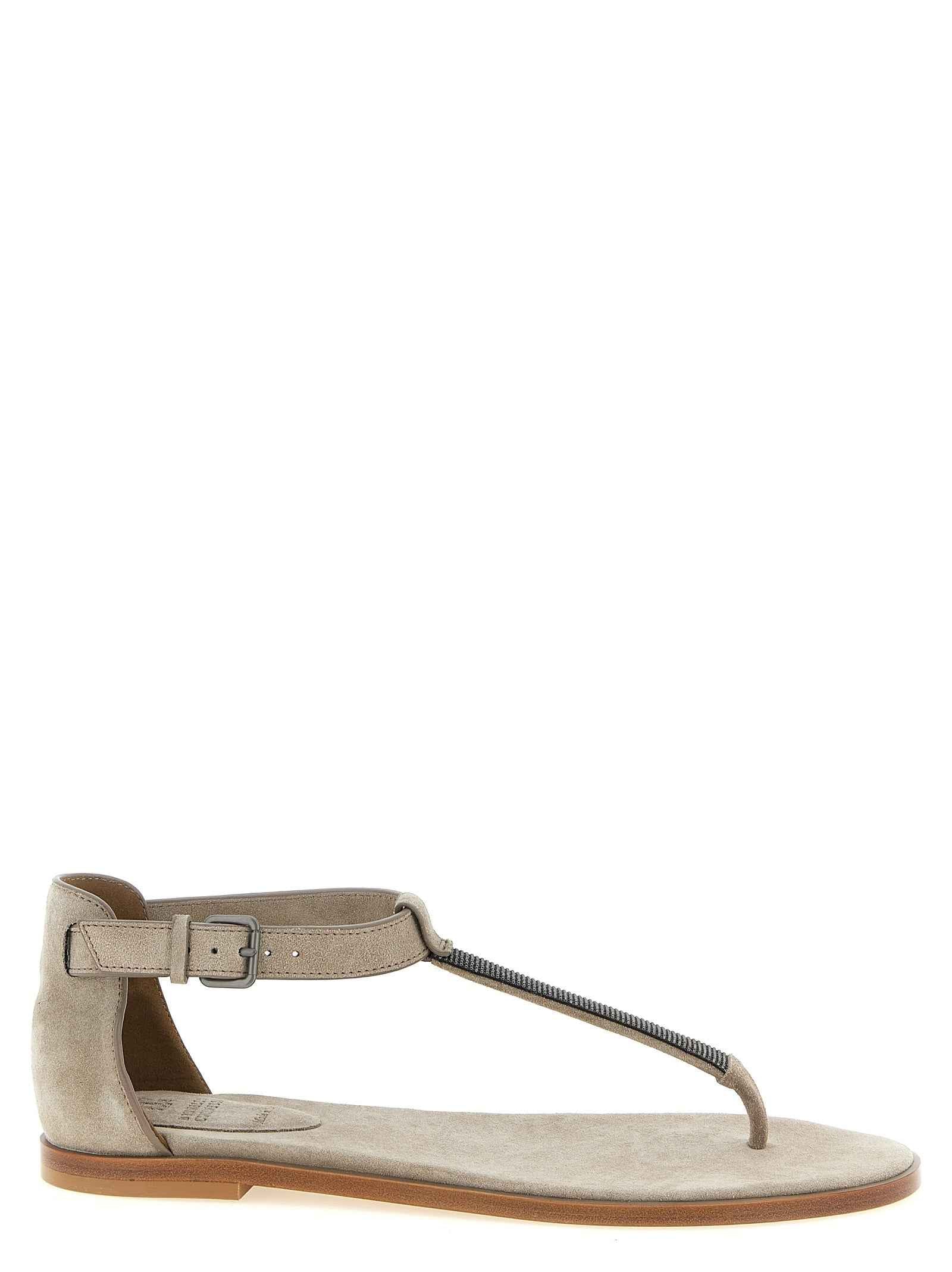 Brunello Cucinelli Beige Calfskin Flat Sandals