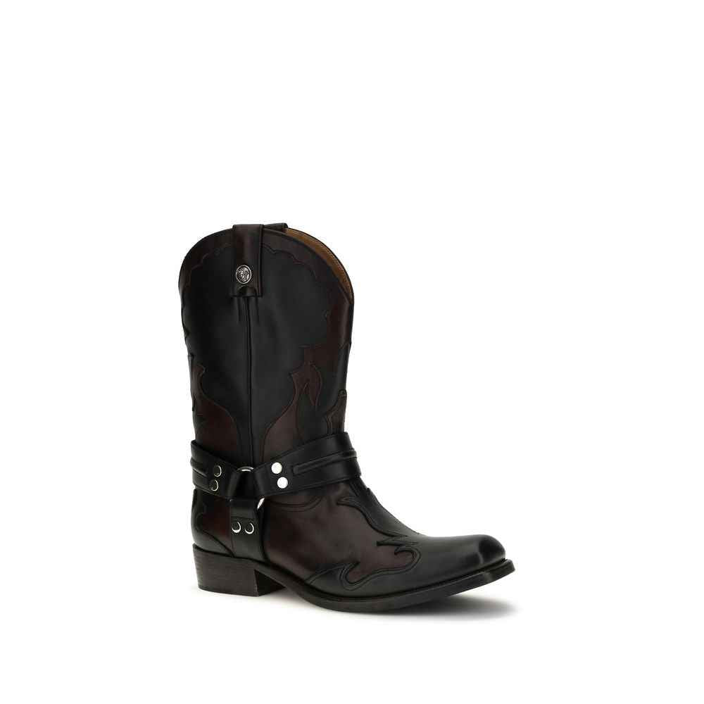 Versace Black Calf Leather Bos Taurus Boots