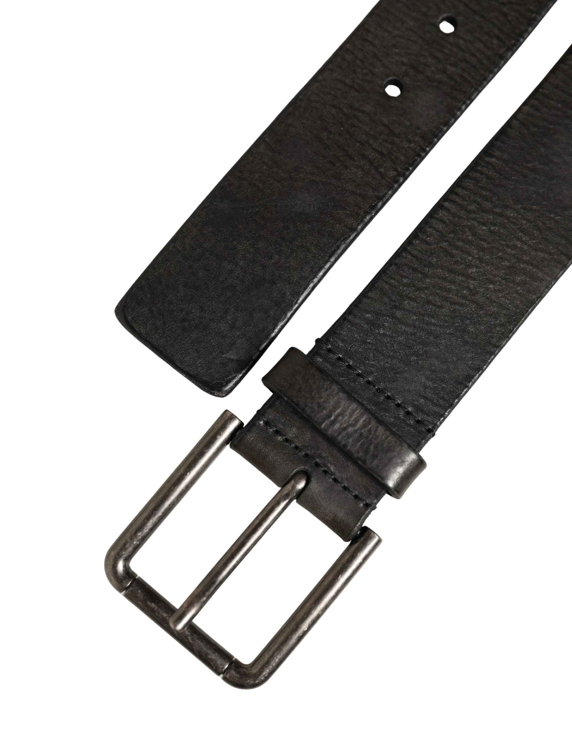 Dolce & Gabbana Black Leather Brushed Metal Buckle Men Belt