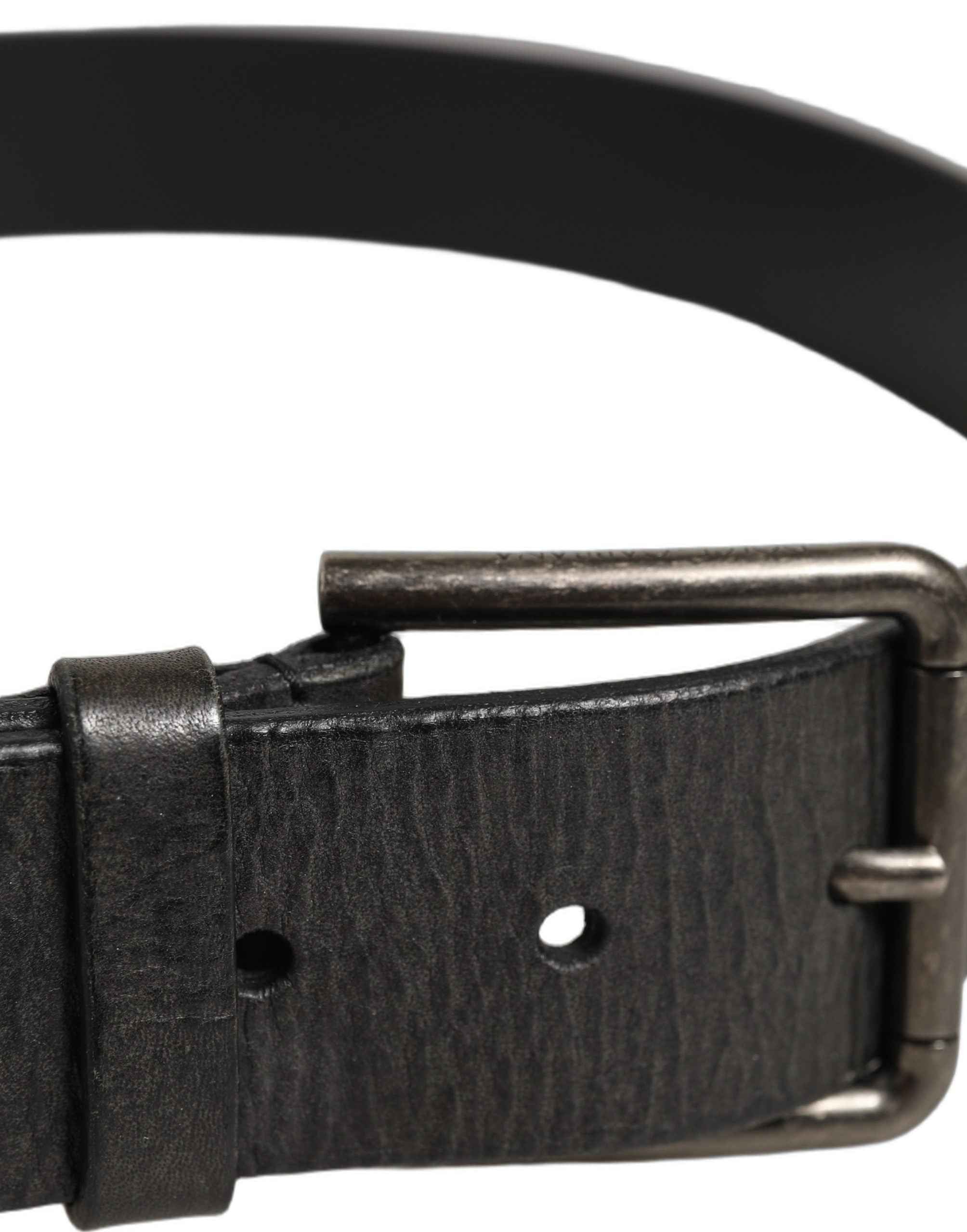 Dolce & Gabbana Black Leather Brushed Metal Buckle Men Belt