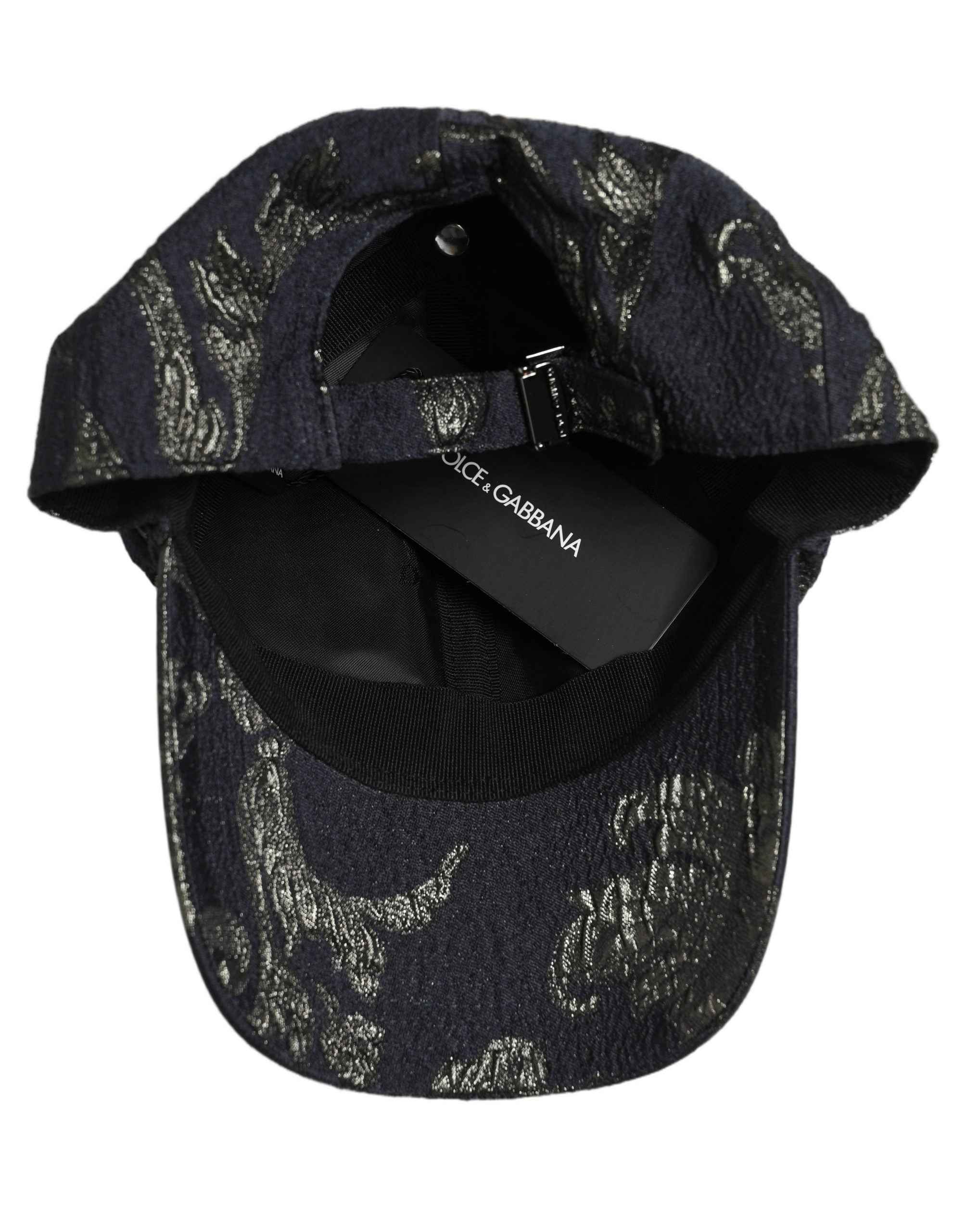 Dolce & Gabbana Men Black Floral Barocco Cotton Baseball Cap Hat