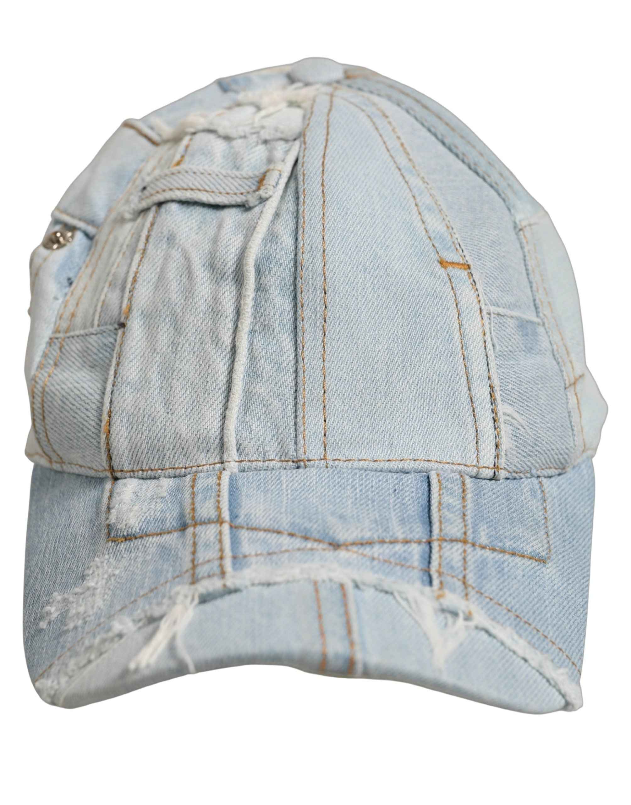 Dolce & Gabbana Men Blue Patchwork Cotton Denim Baseball Cap Hat