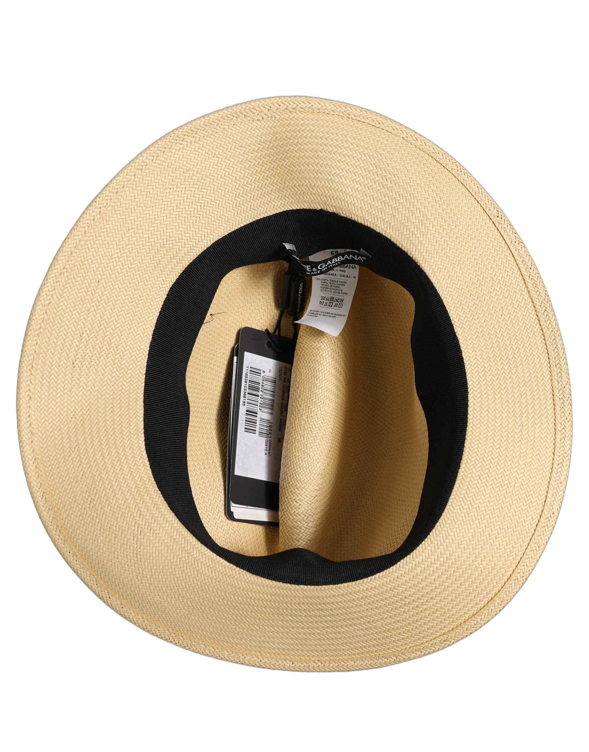 Dolce & Gabbana Men Beige Paper Straw Fedora Panama Capello Hat
