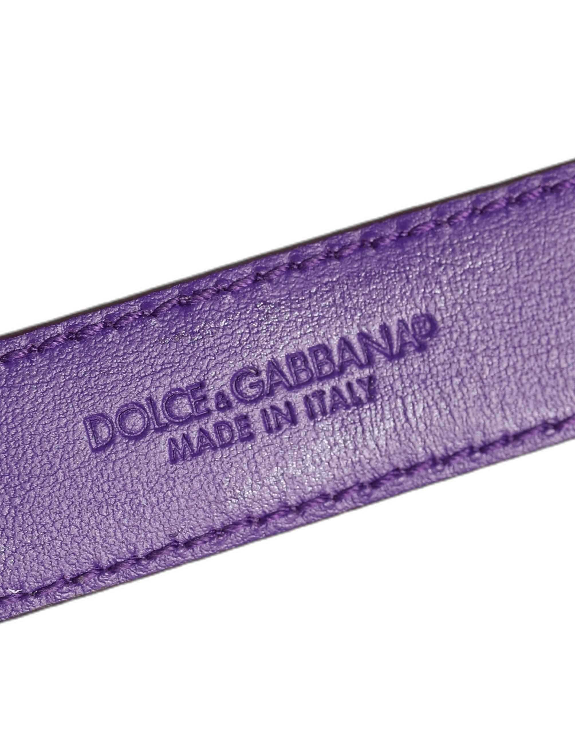 Dolce & Gabbana Violet Embossed Leather Gold Buckle Belt Strap Bracelet