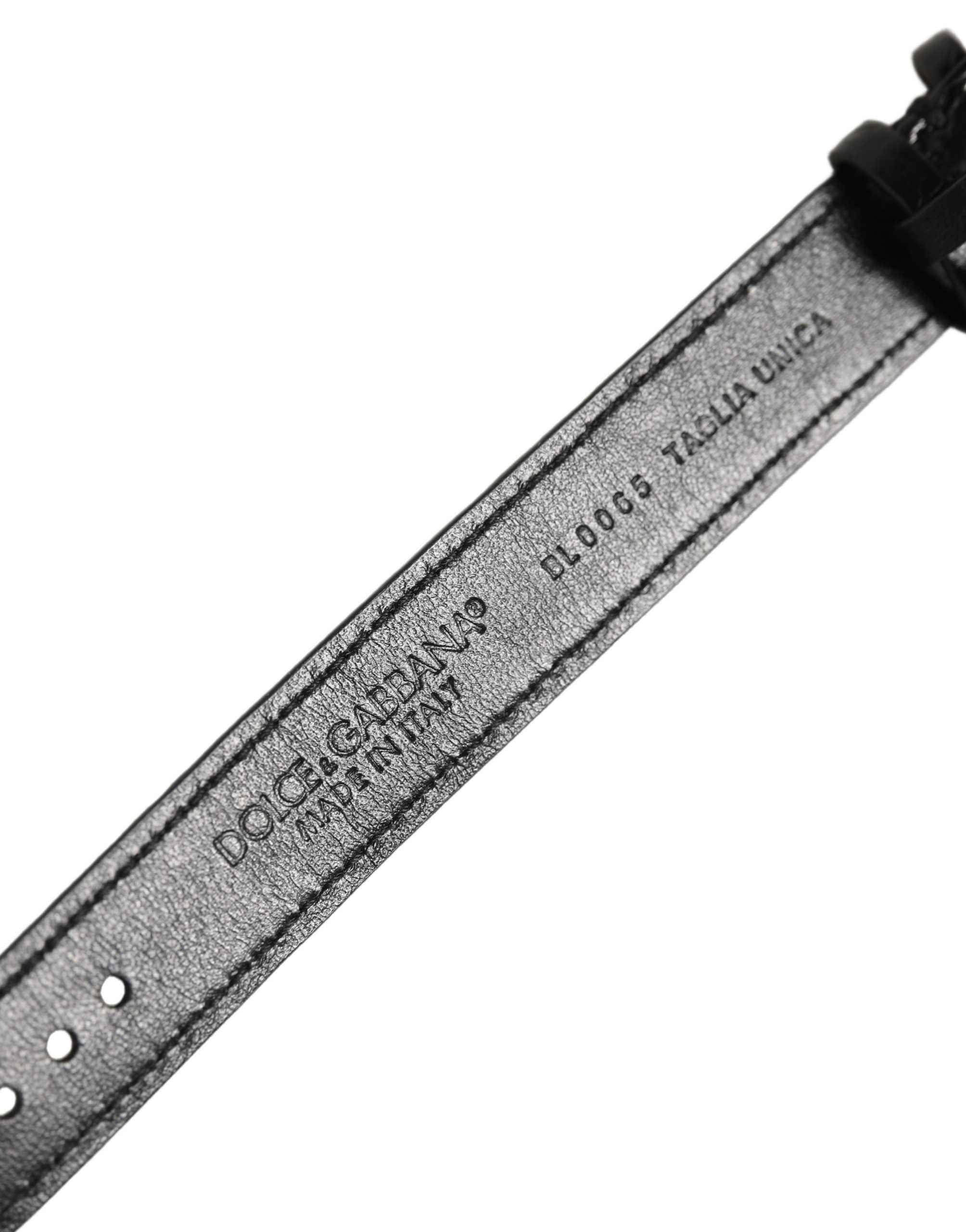 Dolce & Gabbana Black Textured Leather Gold Buckle Belt Strap Bracelet