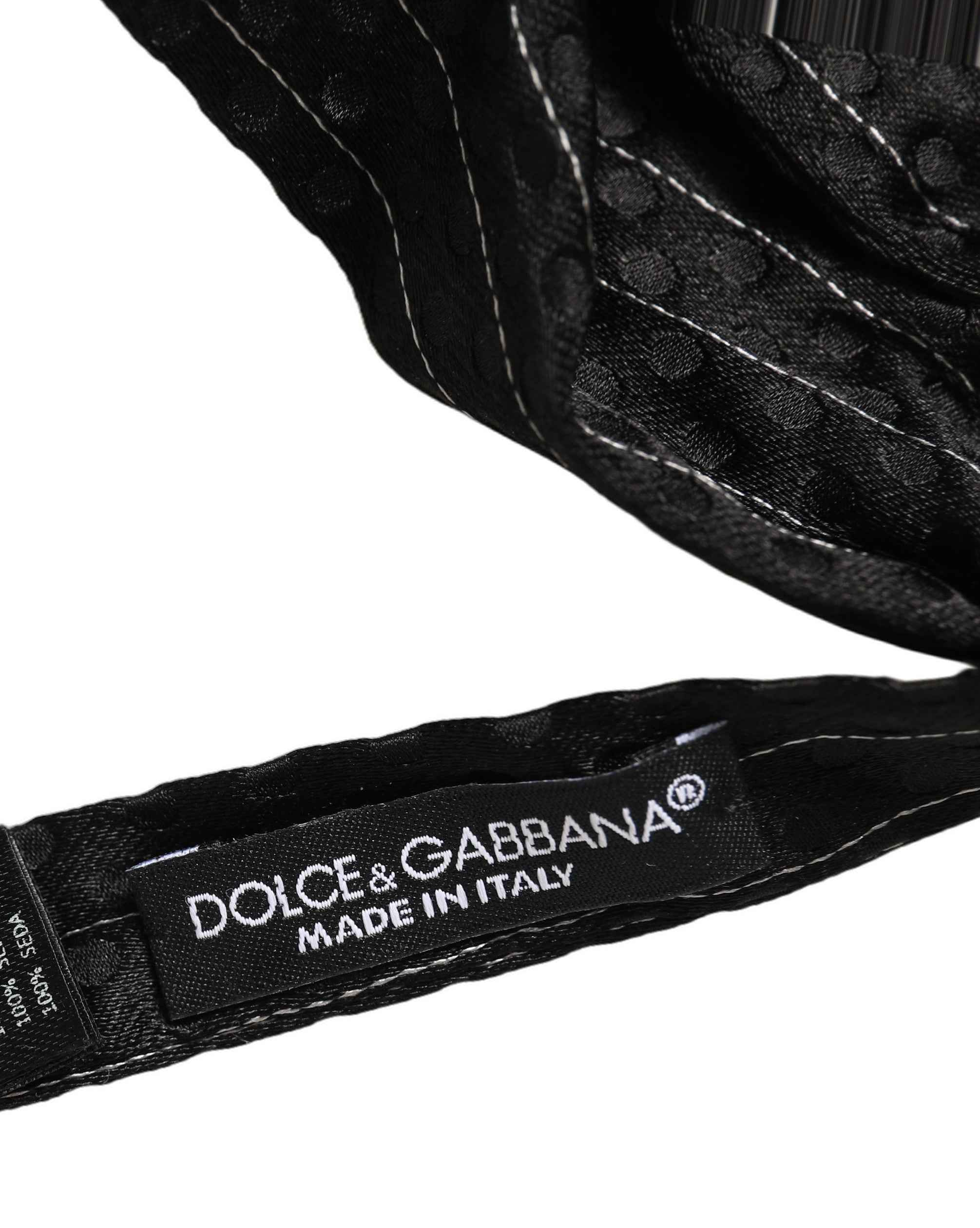 Dolce & Gabbana Men Black Pinstripe Silk Adjustable Neck Papillon Bow Tie