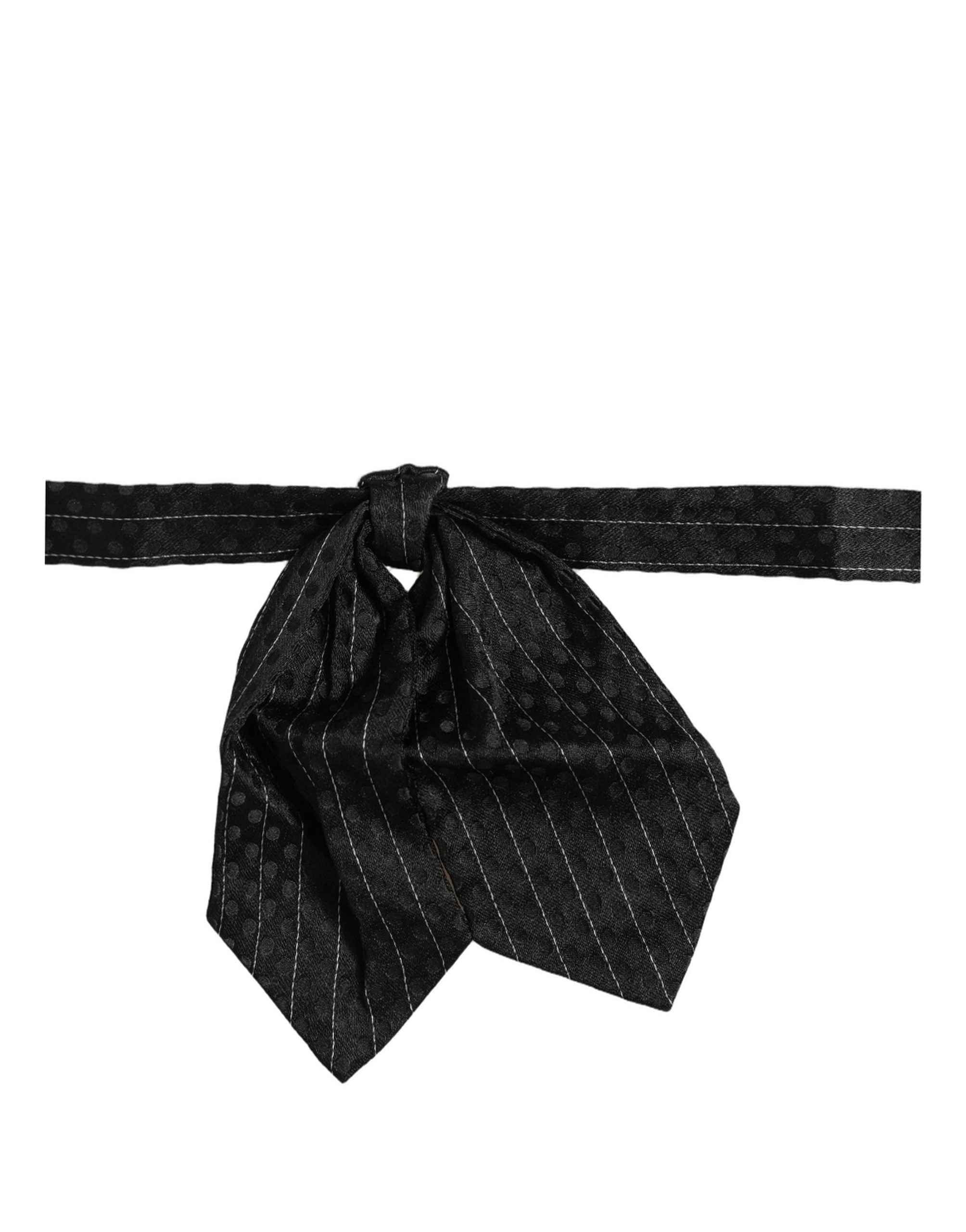 Dolce & Gabbana Men Black Pinstripe Silk Adjustable Neck Papillon Bow Tie