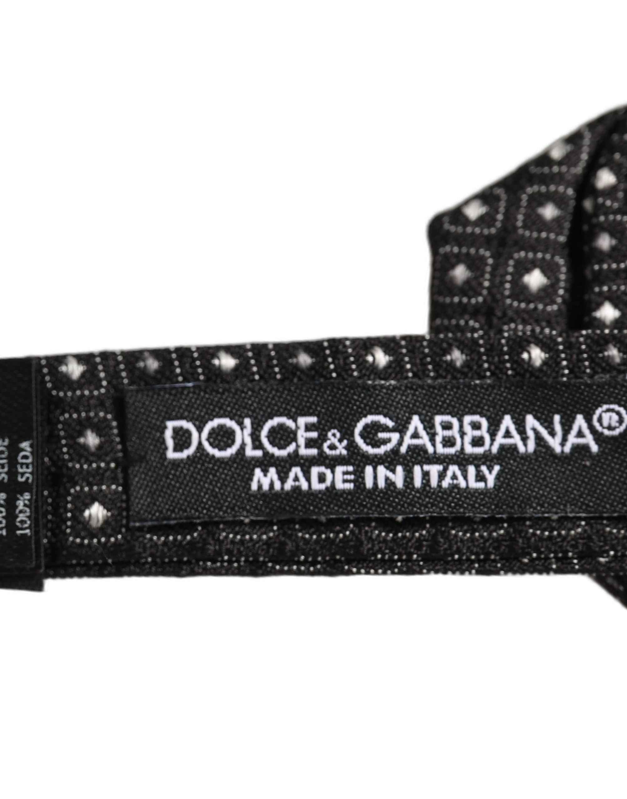 Dolce & Gabbana Men Black Polka Dot Silk Adjustable Neck Papillon Bow Tie