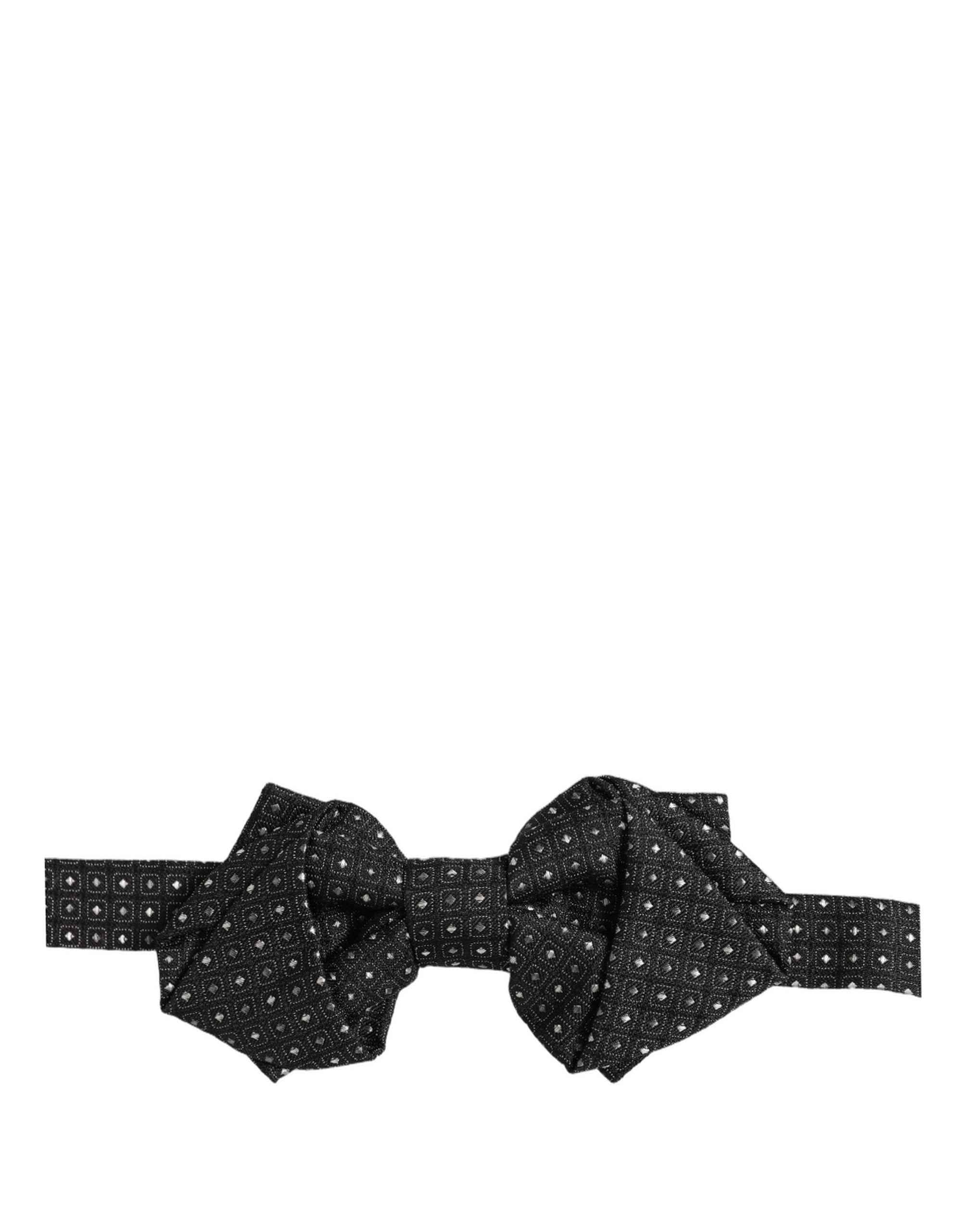 Dolce & Gabbana Men Black Polka Dot Silk Adjustable Neck Papillon Bow Tie