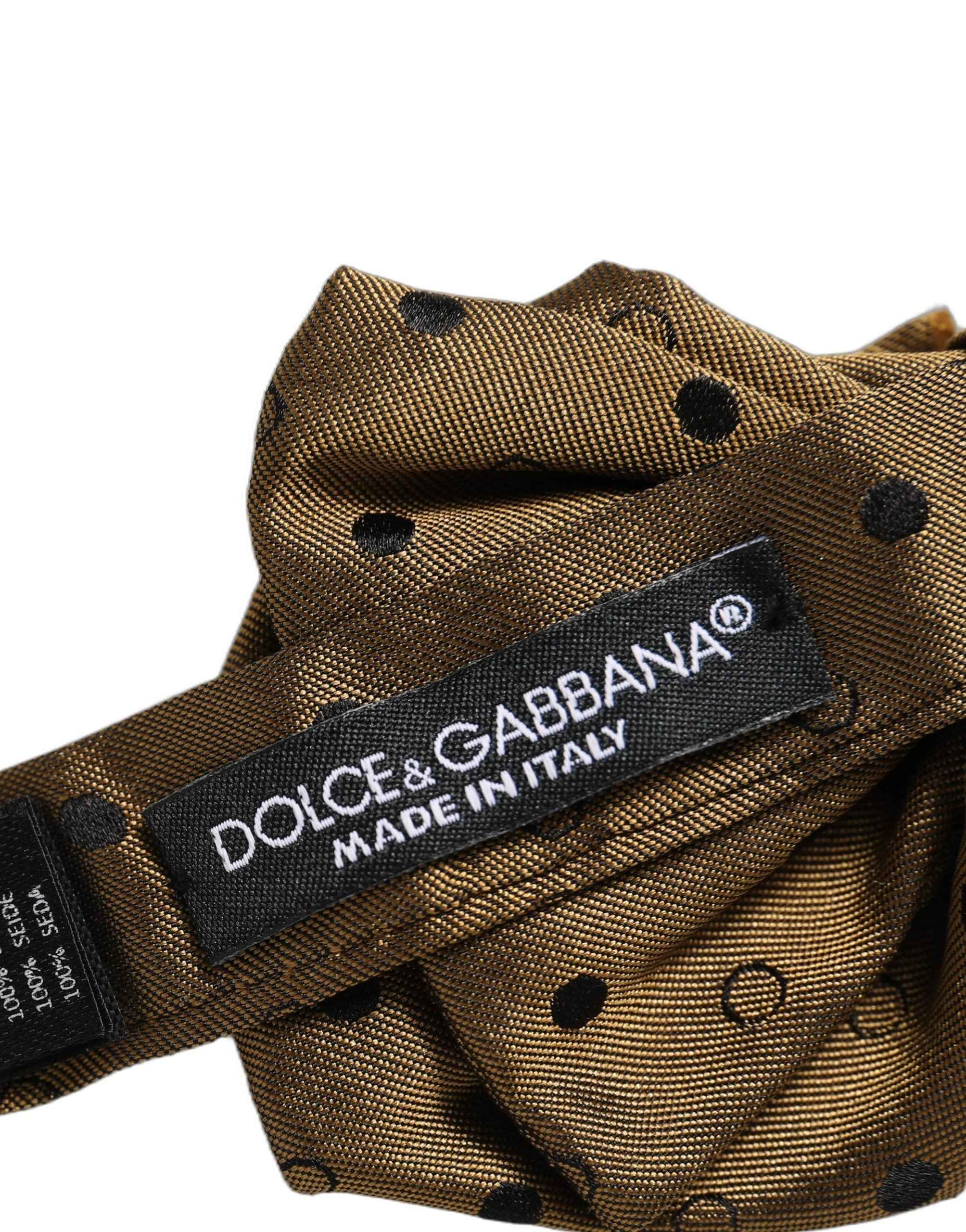 Dolce & Gabbana Men Brown Polka Dot Silk Adjustable Neck Papillon Bow Tie