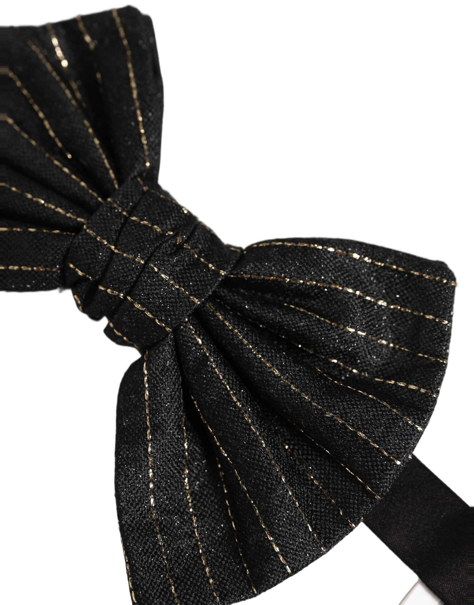 Dolce & Gabbana Men Black Pinstripe Silk Adjustable Neck Papillon Bow Tie