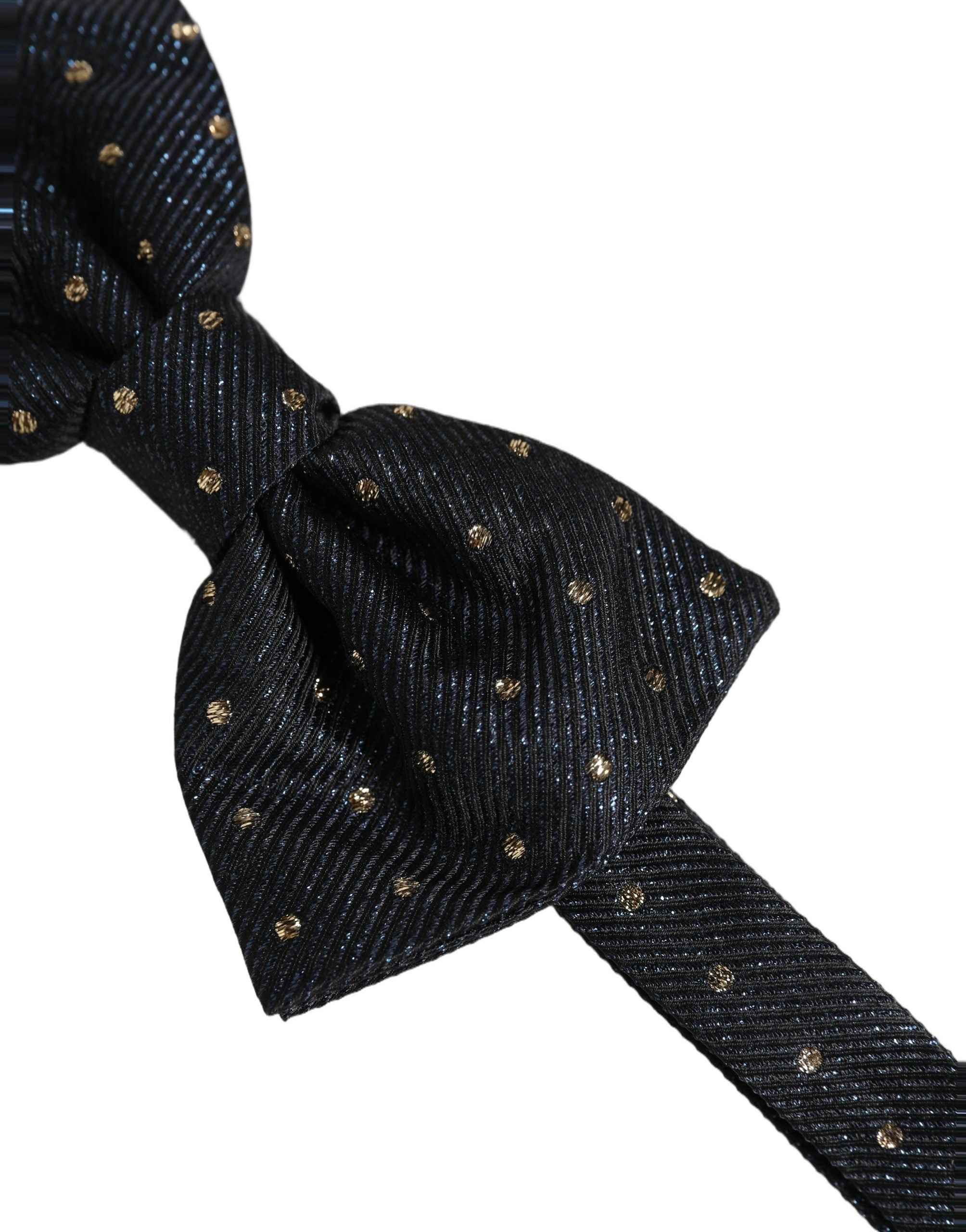 Dolce & Gabbana Men Black Polka Dot Silk Adjustable Neck Papillon Bow Tie