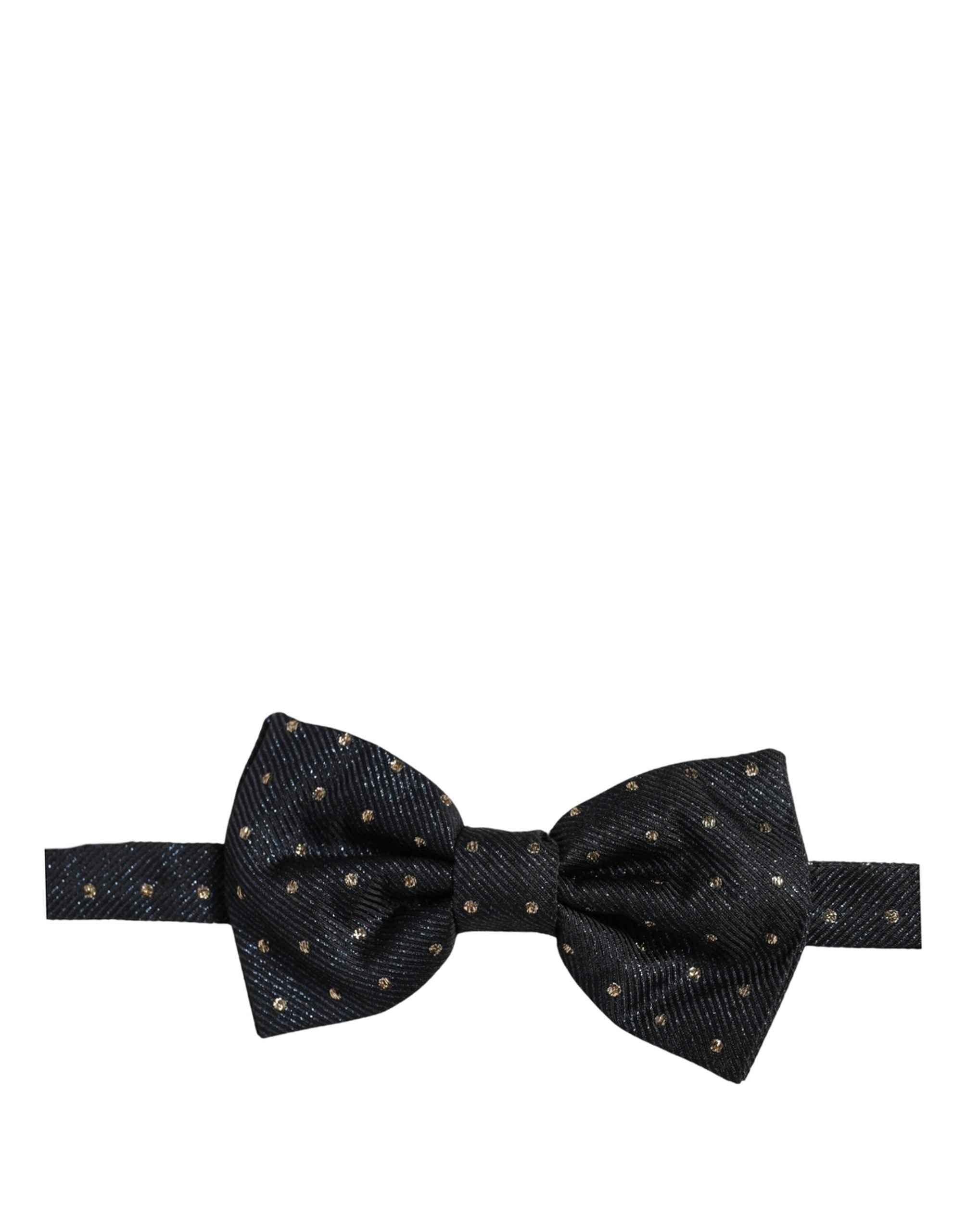 Dolce & Gabbana Men Black Polka Dot Silk Adjustable Neck Papillon Bow Tie