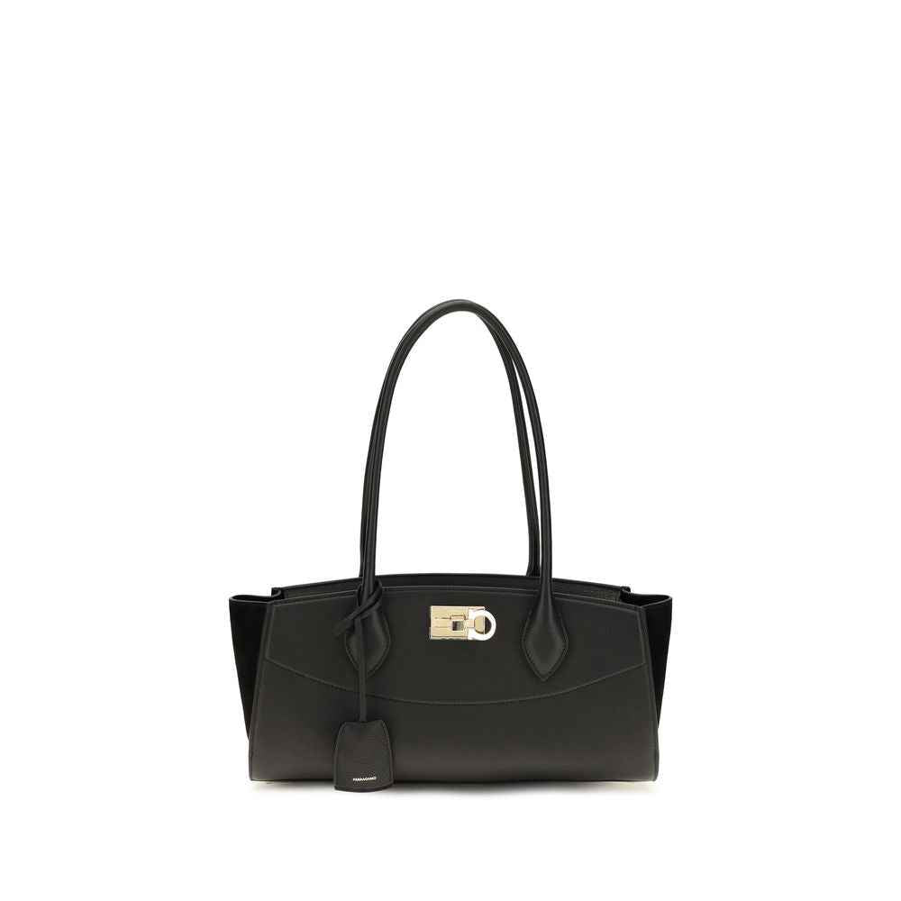 Ferragamo Black Calf Leather Bos Taurus Shoulder Bag
