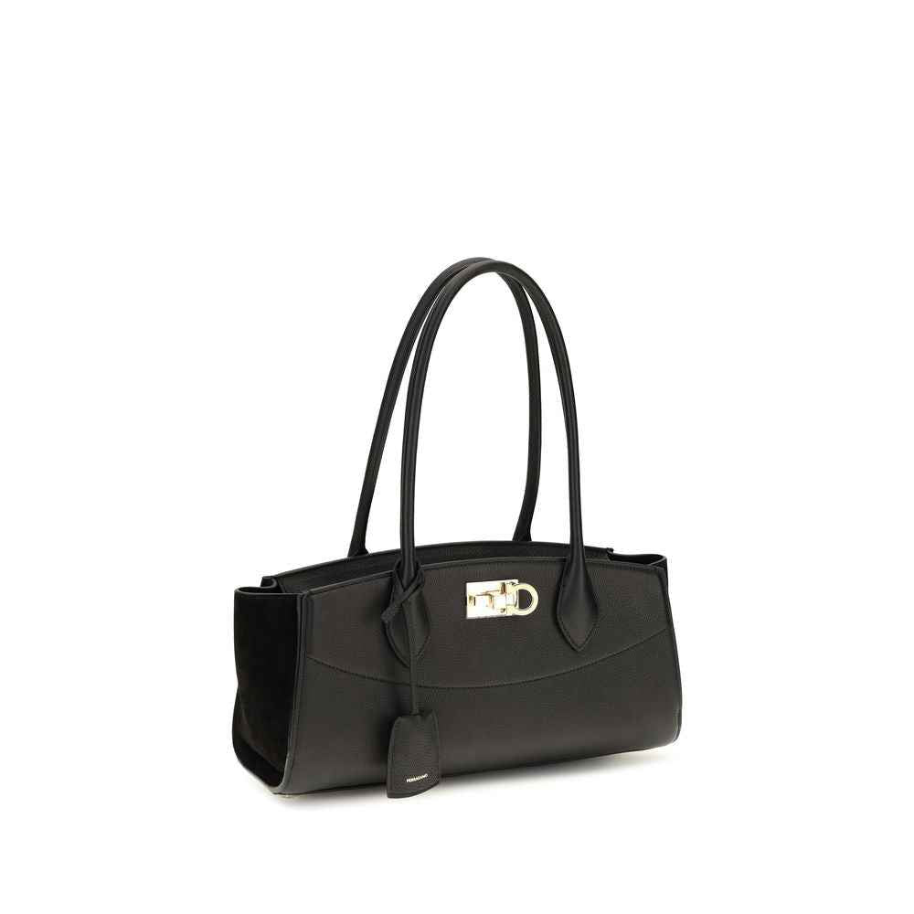 Ferragamo Black Calf Leather Bos Taurus Shoulder Bag