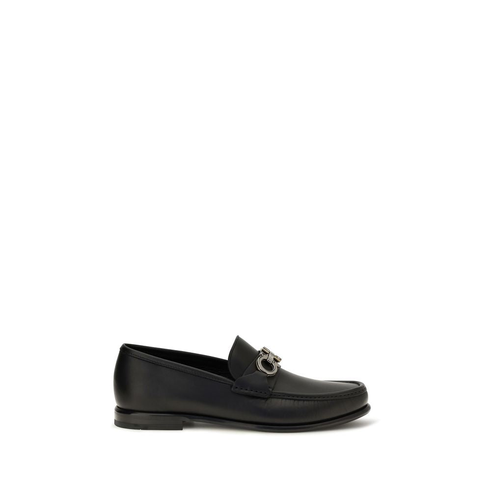 Ferragamo Black Calf Leather Bos Taurus Slip-On Loafers