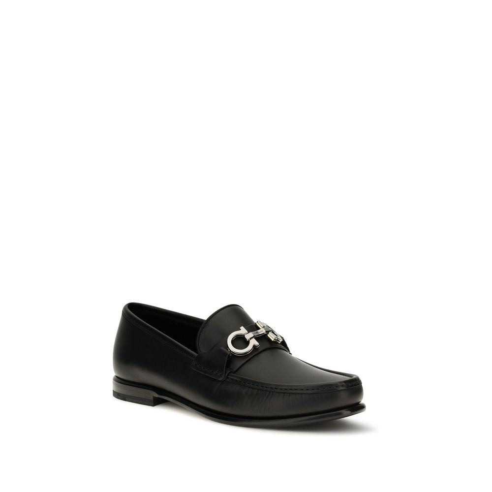 Ferragamo Black Calf Leather Bos Taurus Slip-On Loafers