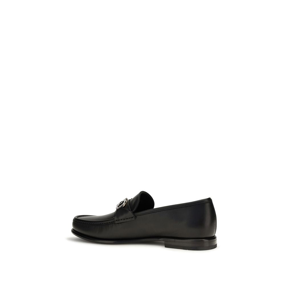 Ferragamo Black Calf Leather Bos Taurus Slip-On Loafers