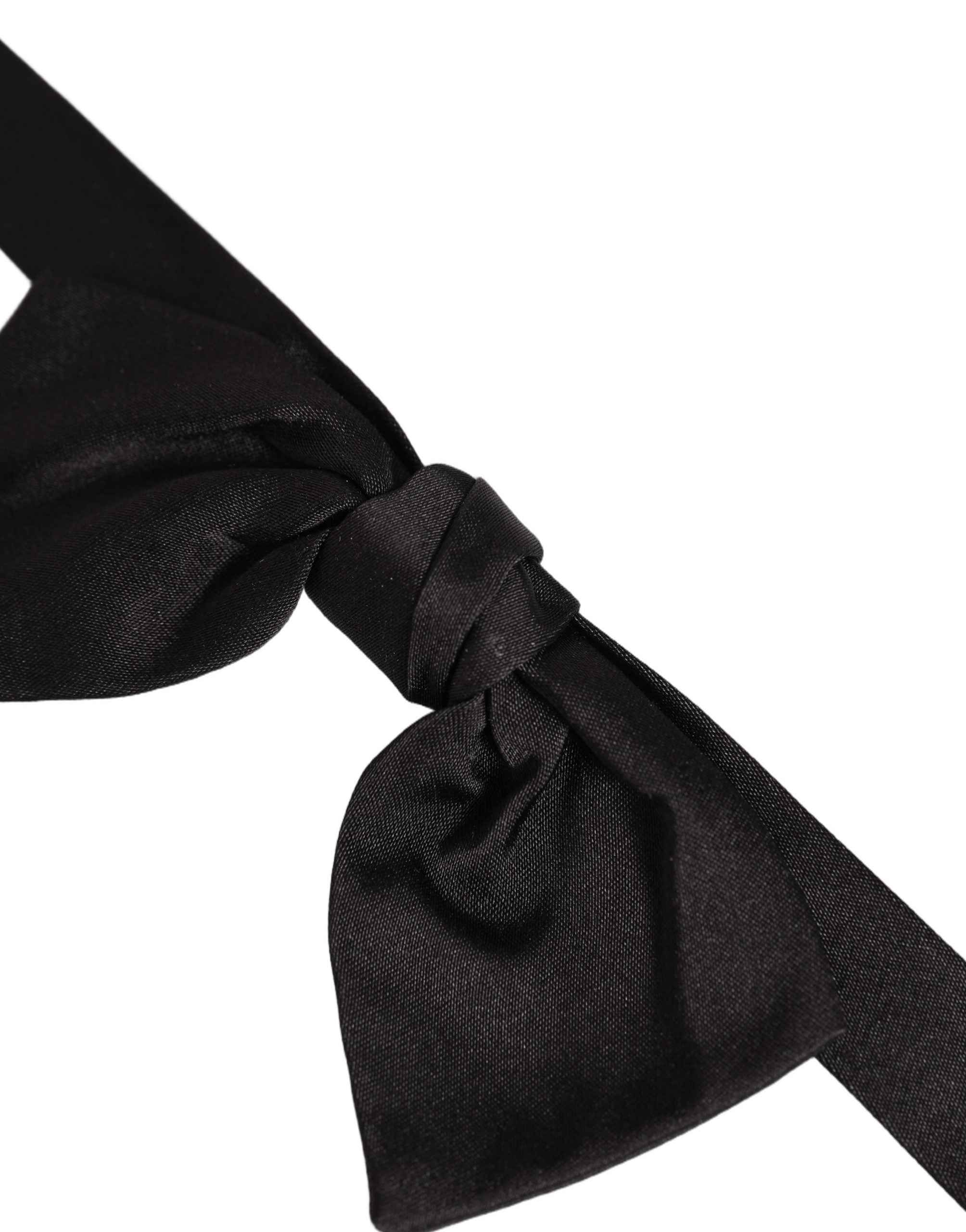 Dolce & Gabbana Men Black 100% SIlk Adjustable Neck Papillon Bow Tie