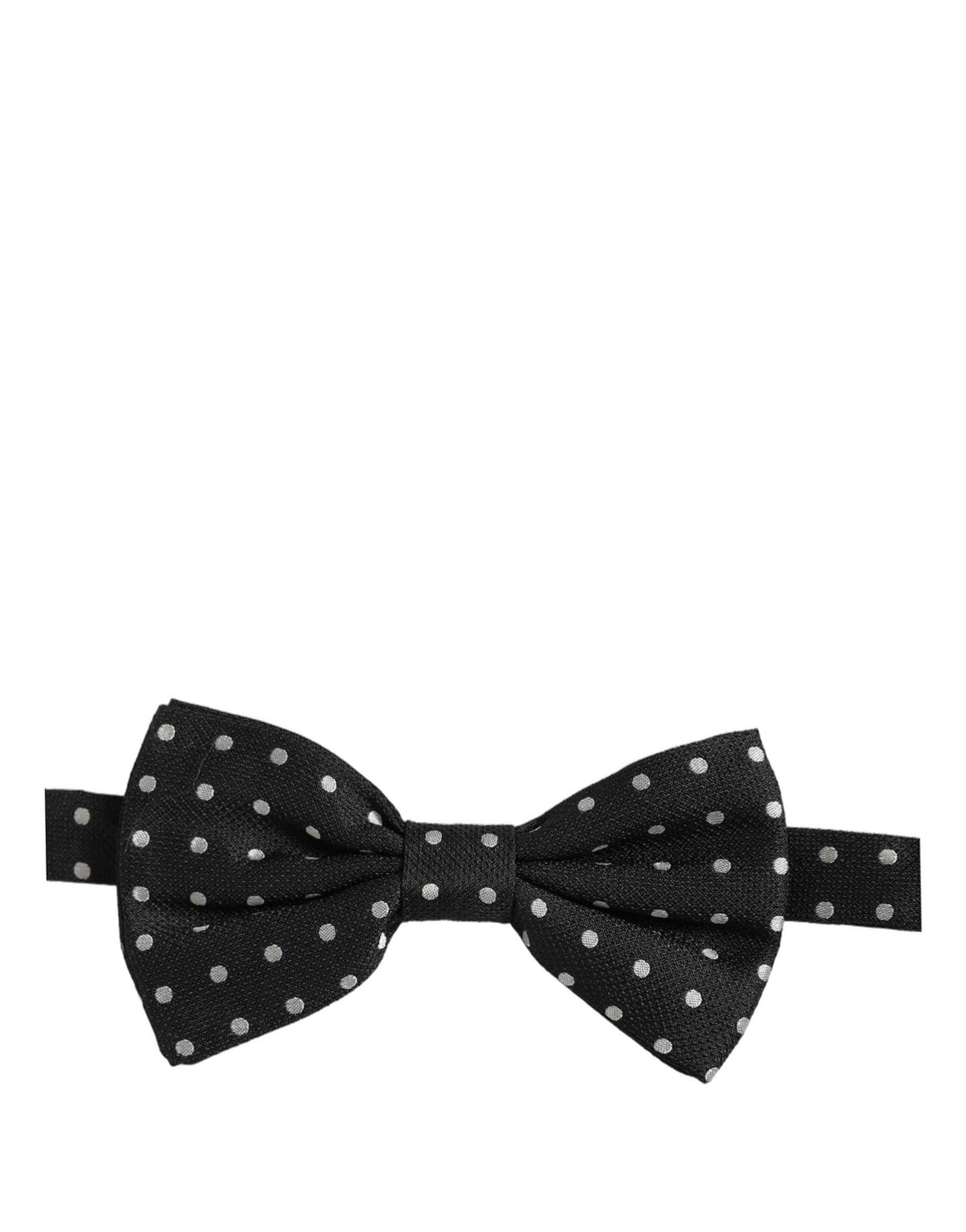 Dolce & Gabbana Black White Polka Dot Adjustable Neck Papillon Bow Tie