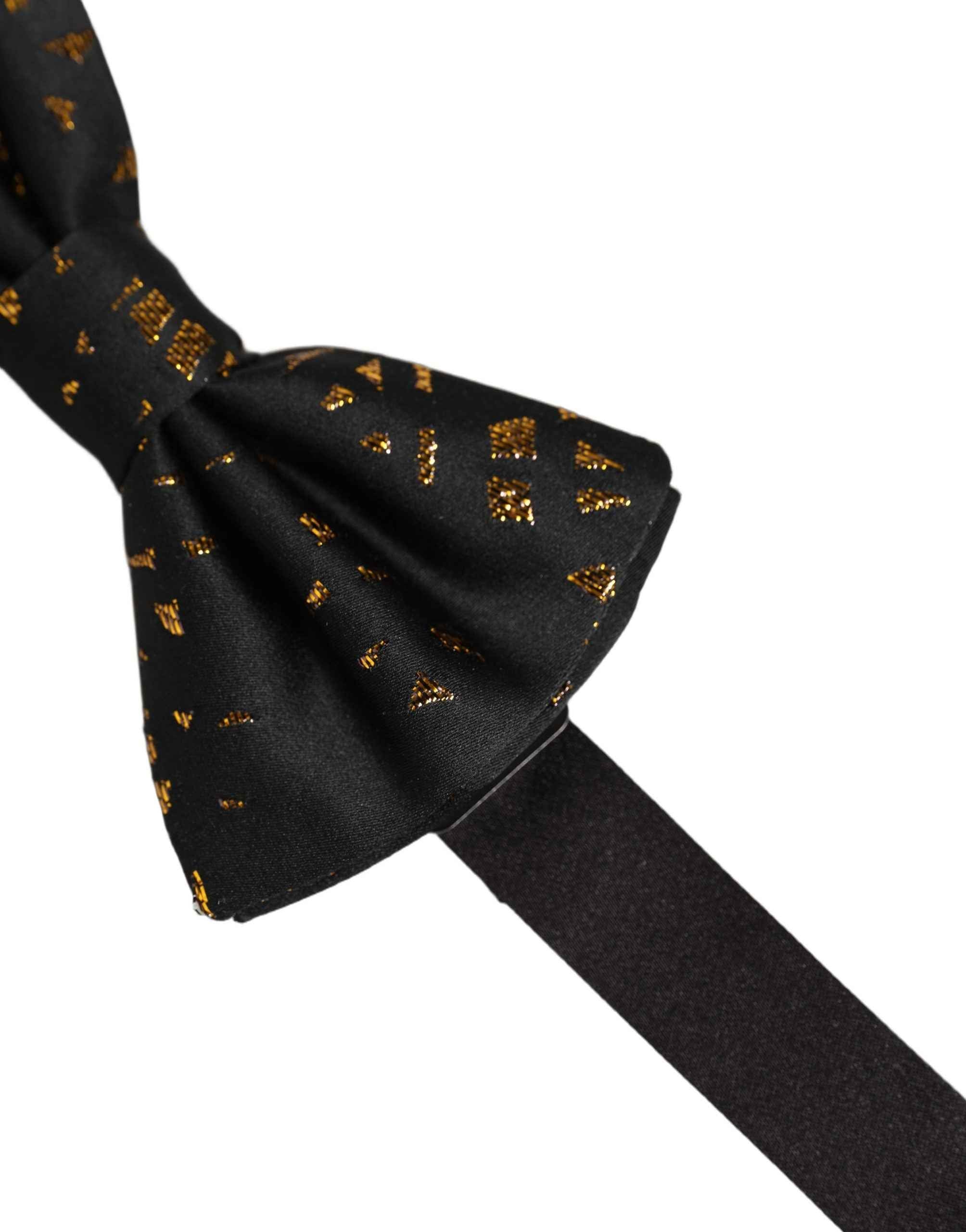 Dolce & Gabbana Black Gold Speckle Pattern Adjustable Neck Papillon Bow Tie
