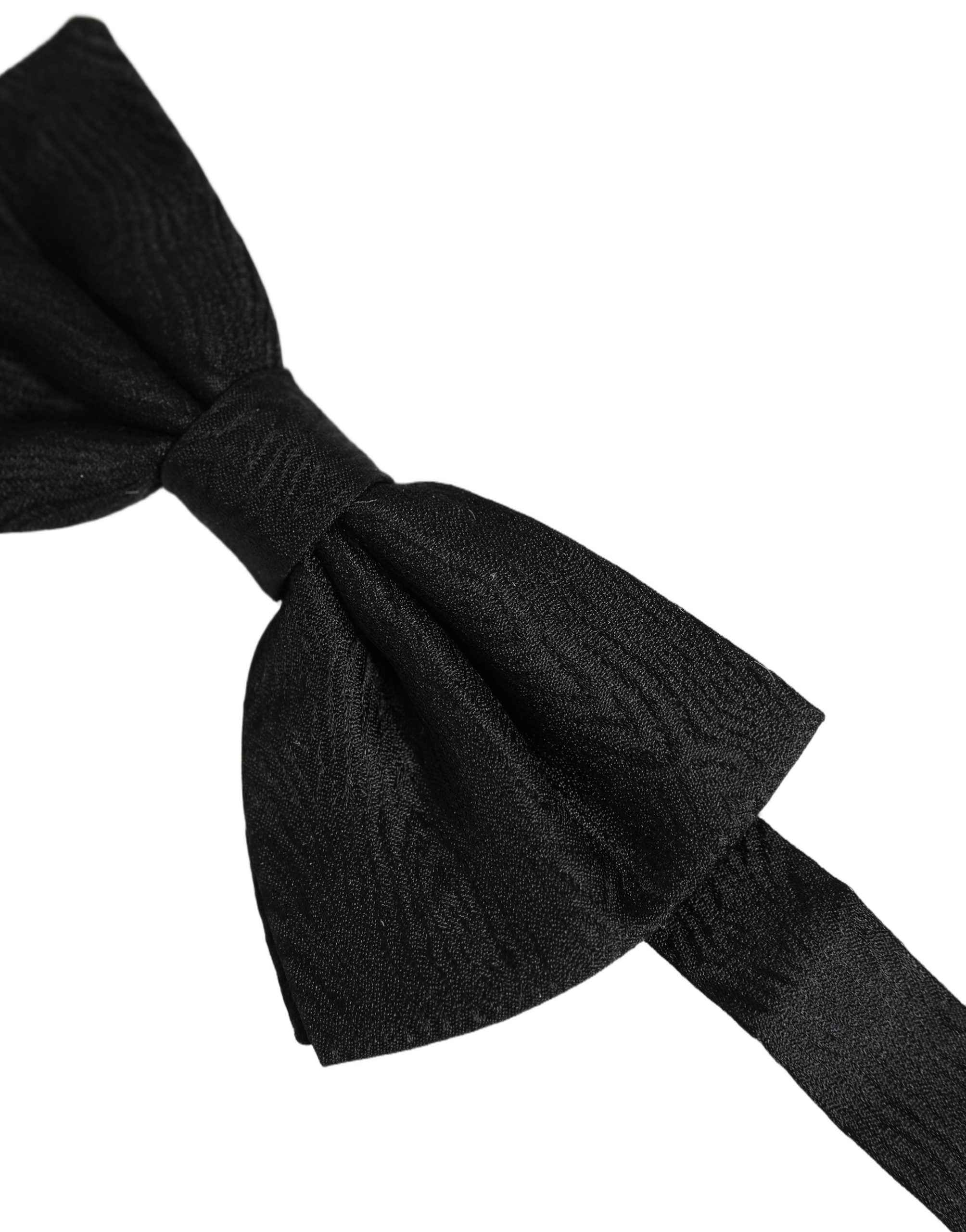 Dolce & Gabbana Men Black Silk Brocade Adjustable Neck Papillon Bow Tie