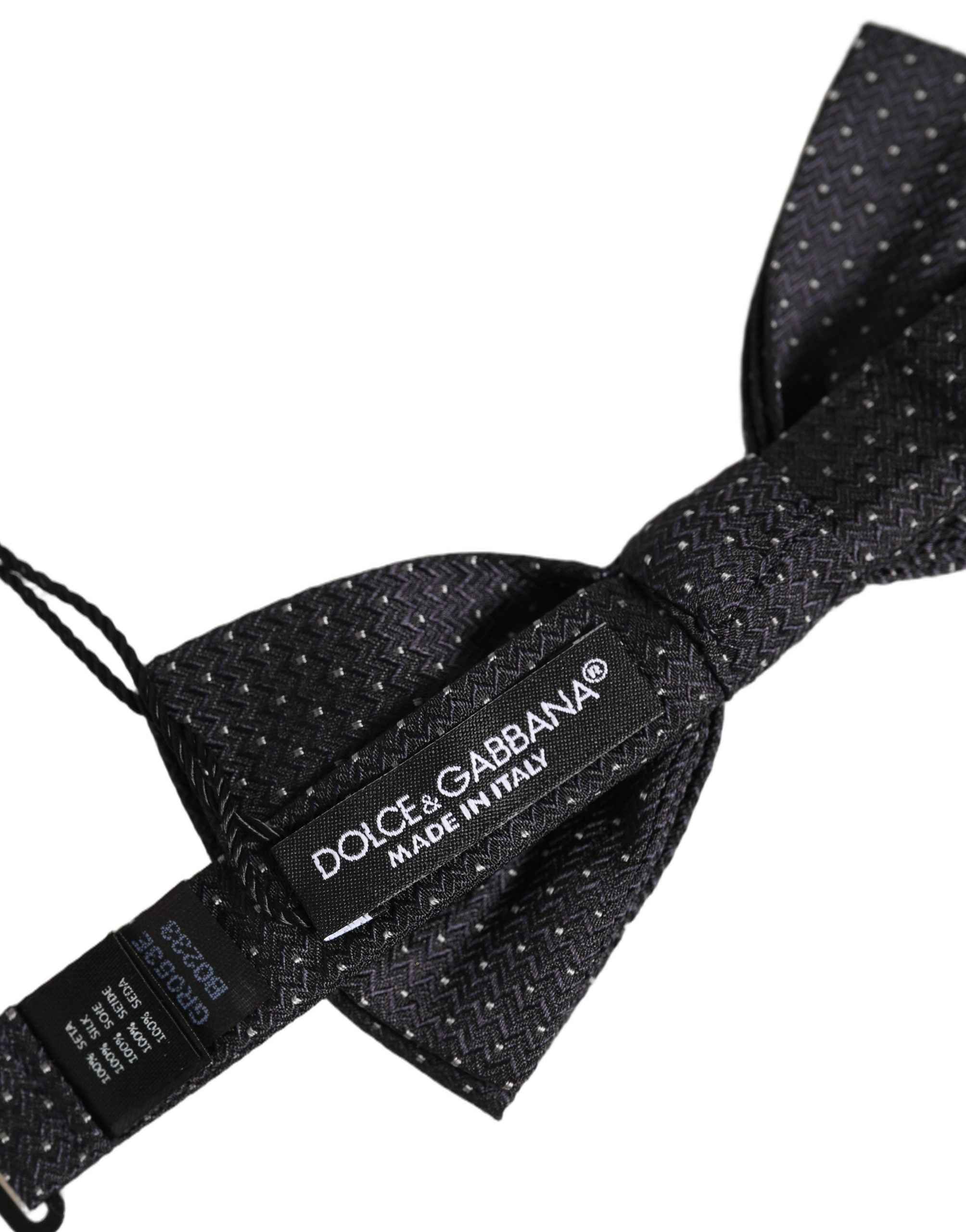 Dolce & Gabbana Black White Polka Dot Adjustable Neck Papillon Bow Tie