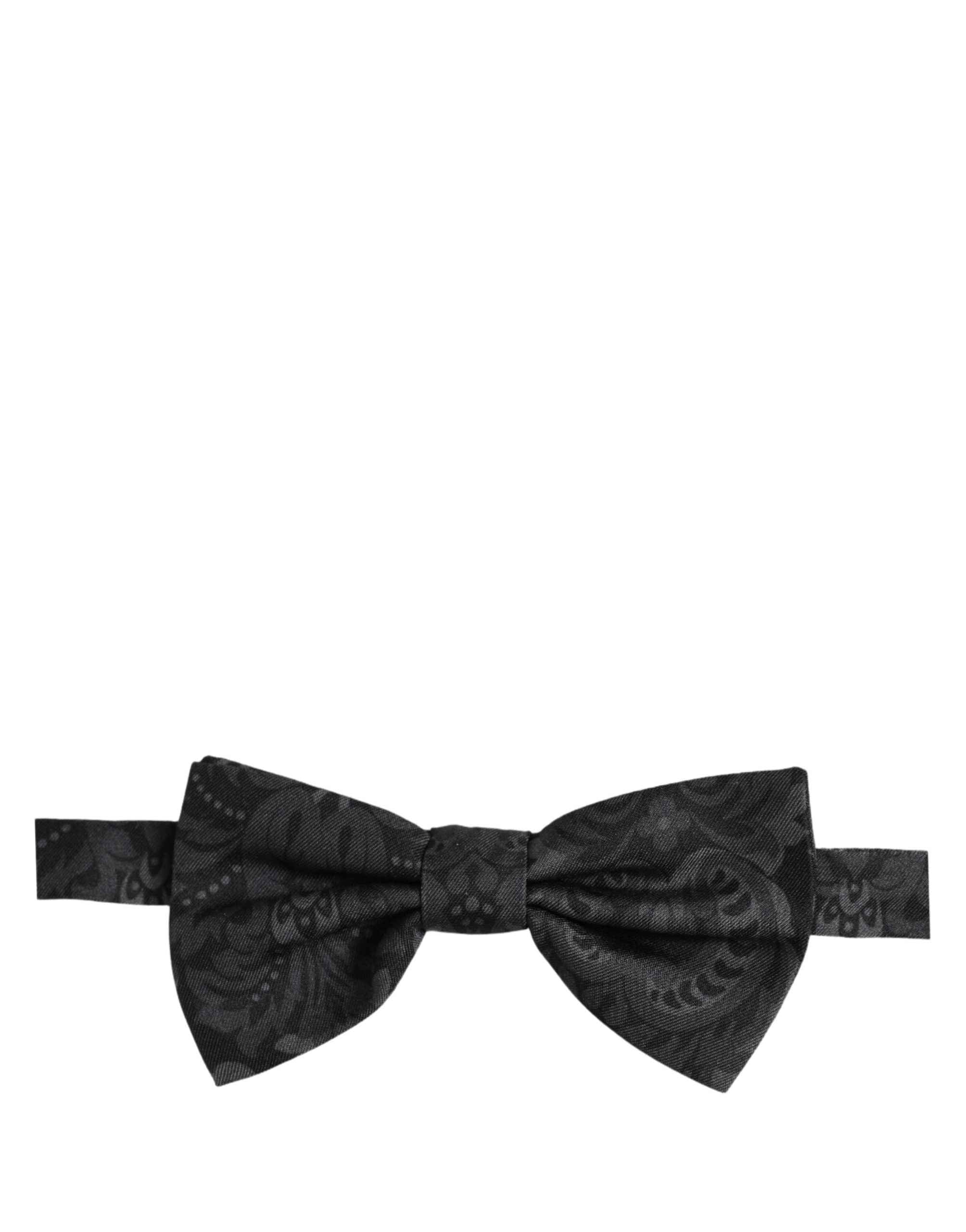 Dolce & Gabbana Men Black Paisley SIlk Adjustable Neck Papillon Bow Tie