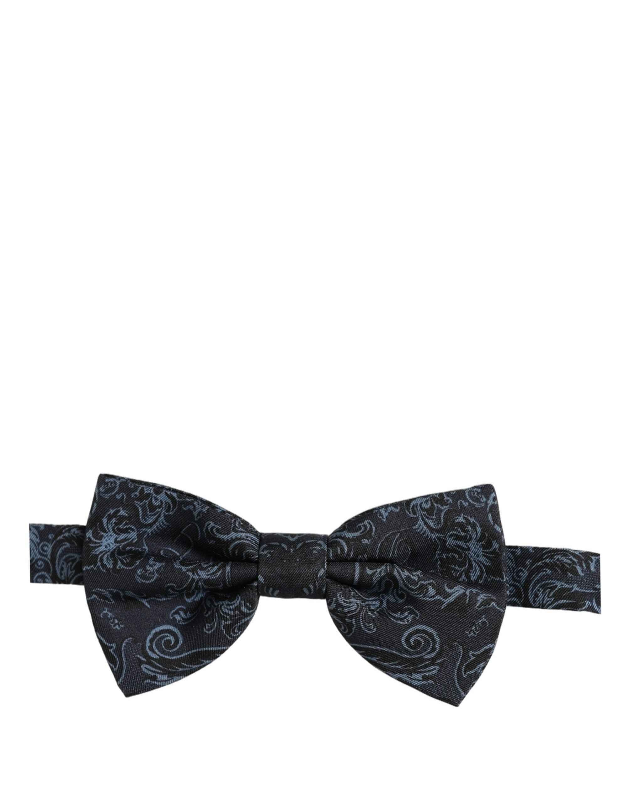 Dolce & Gabbana Men Black Blue Paisley Adjustable Neck Papillon Bow Tie