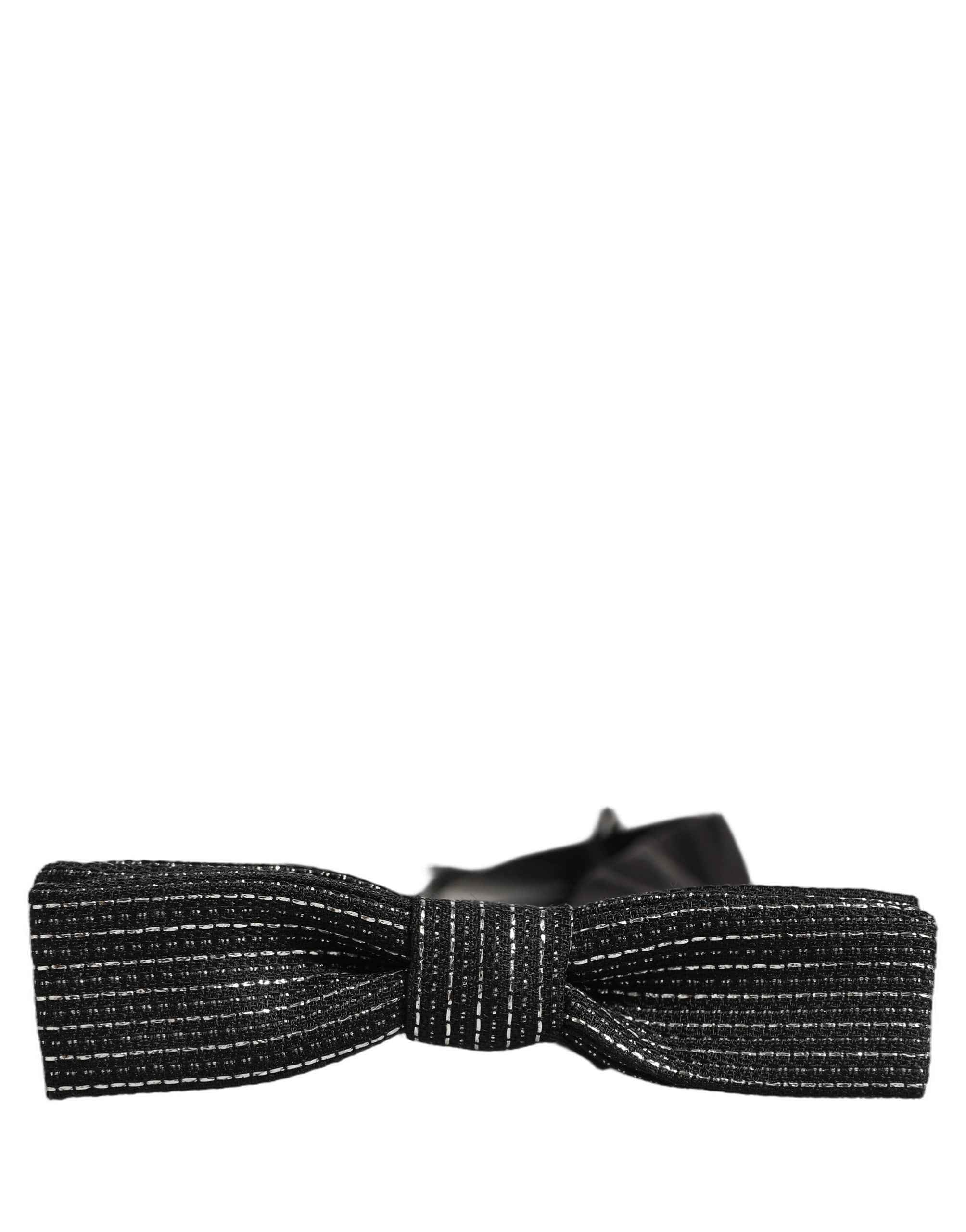 Dolce & Gabbana Men Black Silver Ribbed Adjustable Neck Papillon  Bow Tie