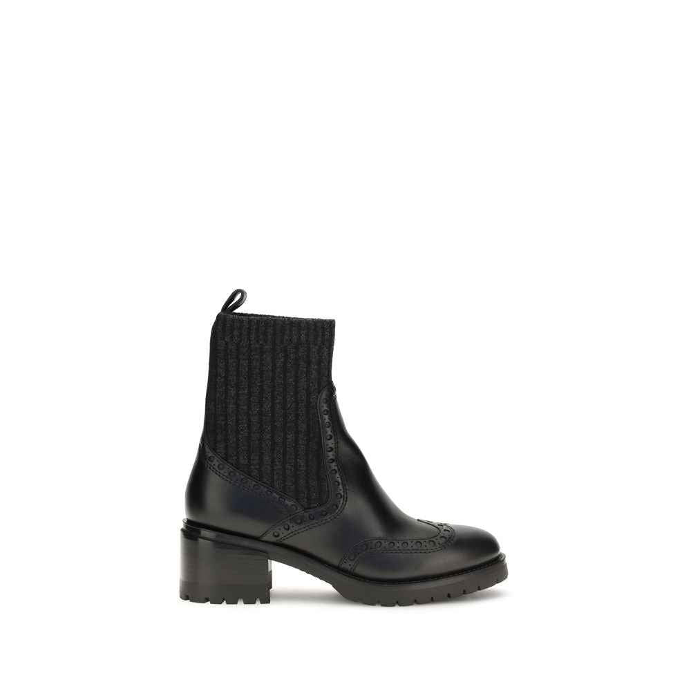 Santoni Black Calf Leather Bos Taurus Ankle Boots