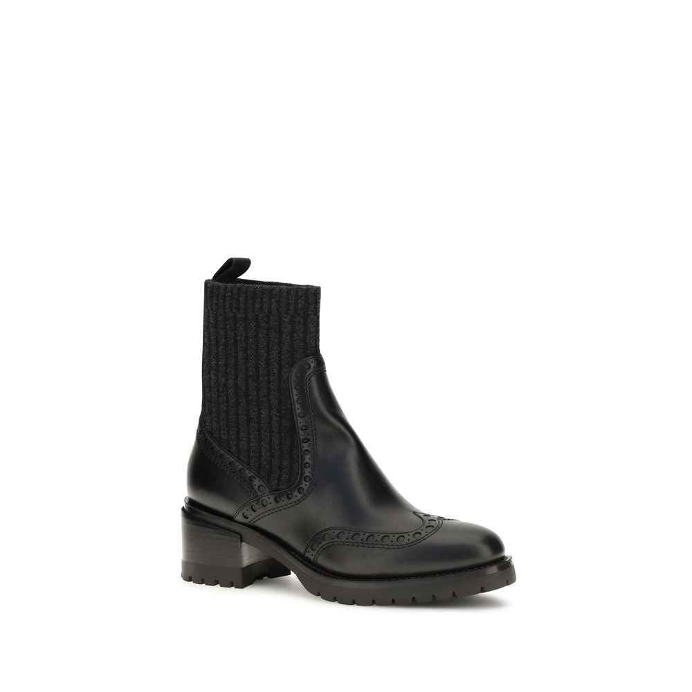 Santoni Black Calf Leather Bos Taurus Ankle Boots