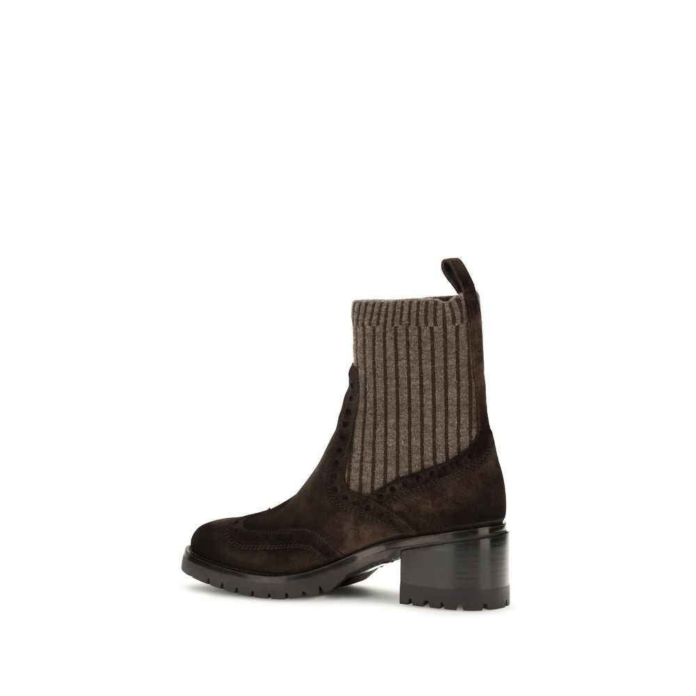 Santoni Brown Calf Leather Bos Taurus Ankle Boots