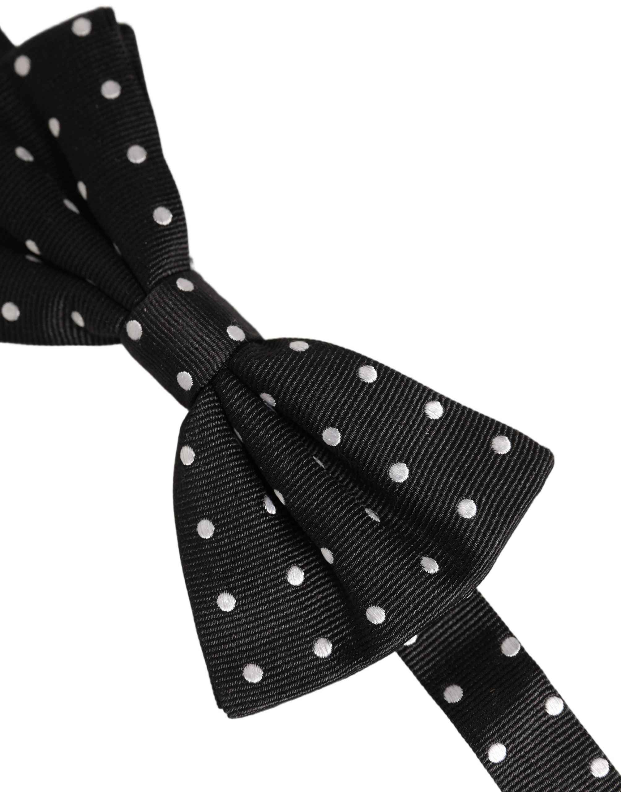 Dolce & Gabbana Black White Polka Dot Adjustable Neck Papillon Bow Tie