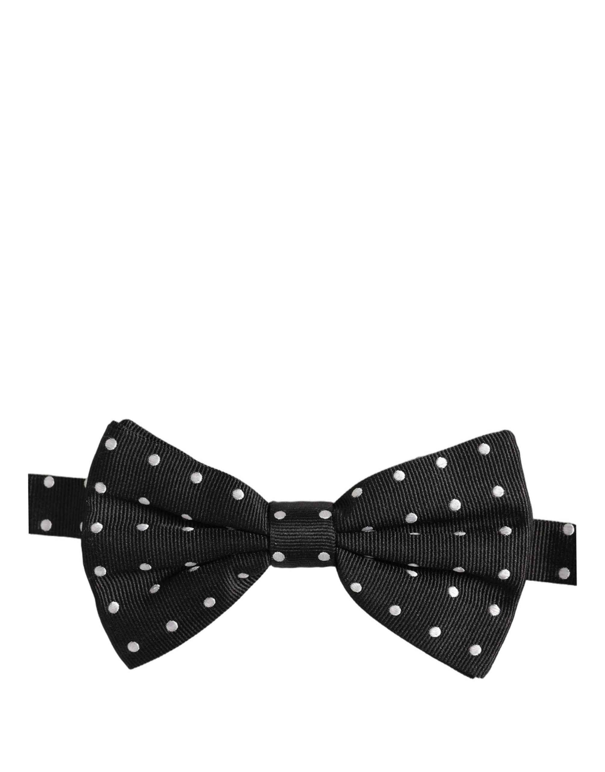 Dolce & Gabbana Black White Polka Dot Adjustable Neck Papillon Bow Tie