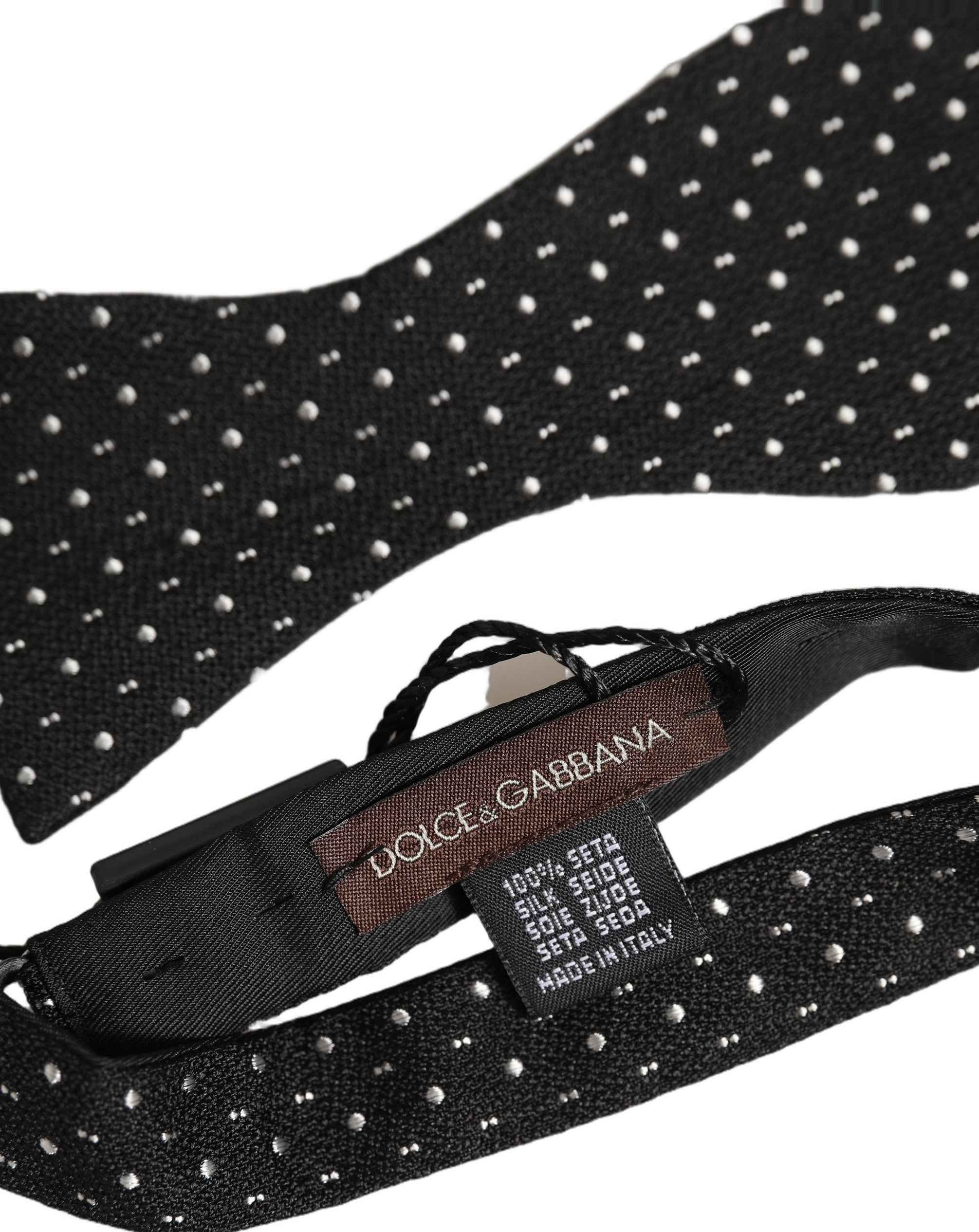 Dolce & Gabbana Black White Polka Dot Adjustable Neck Papillon Bow Tie