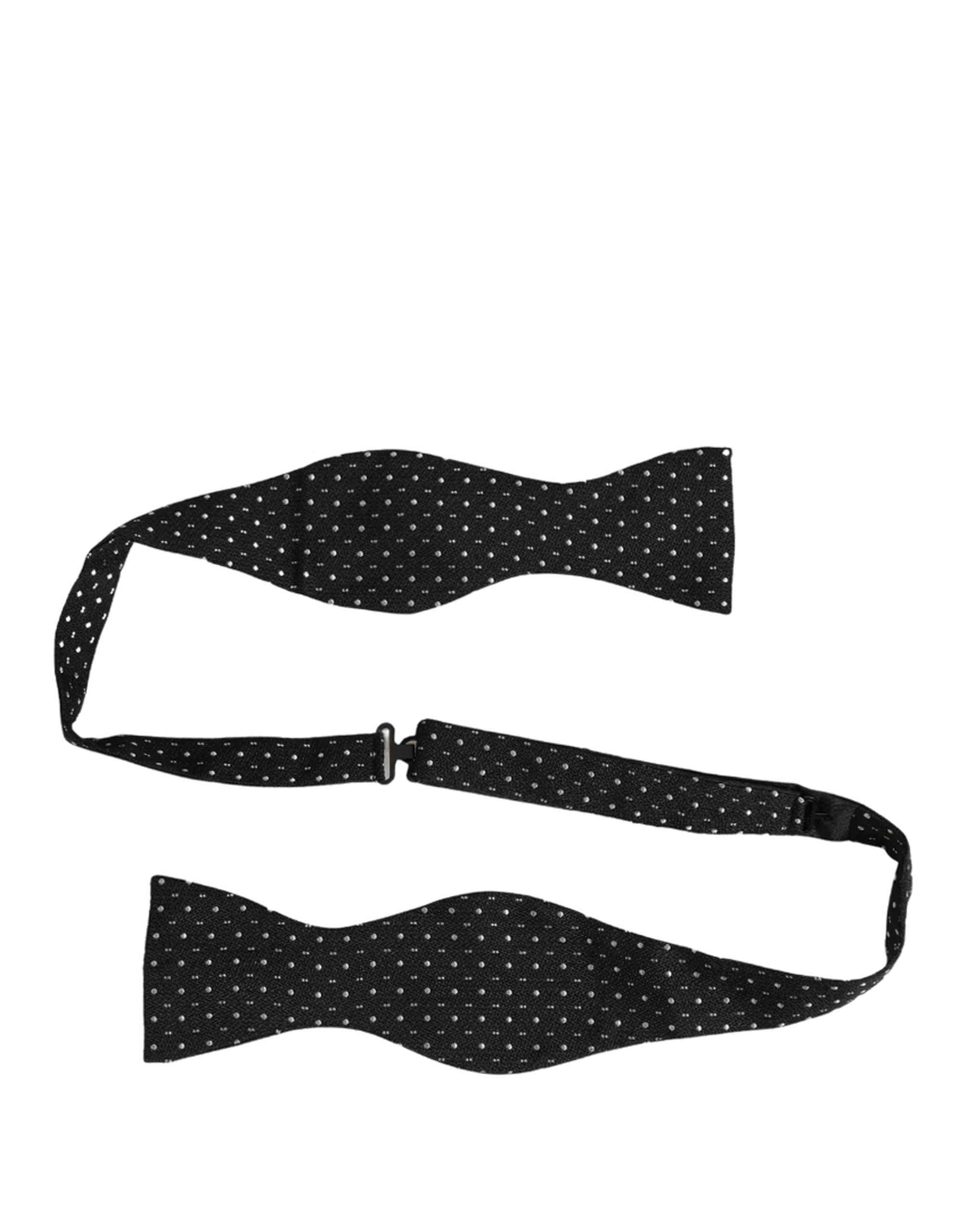 Dolce & Gabbana Black White Polka Dot Adjustable Neck Papillon Bow Tie