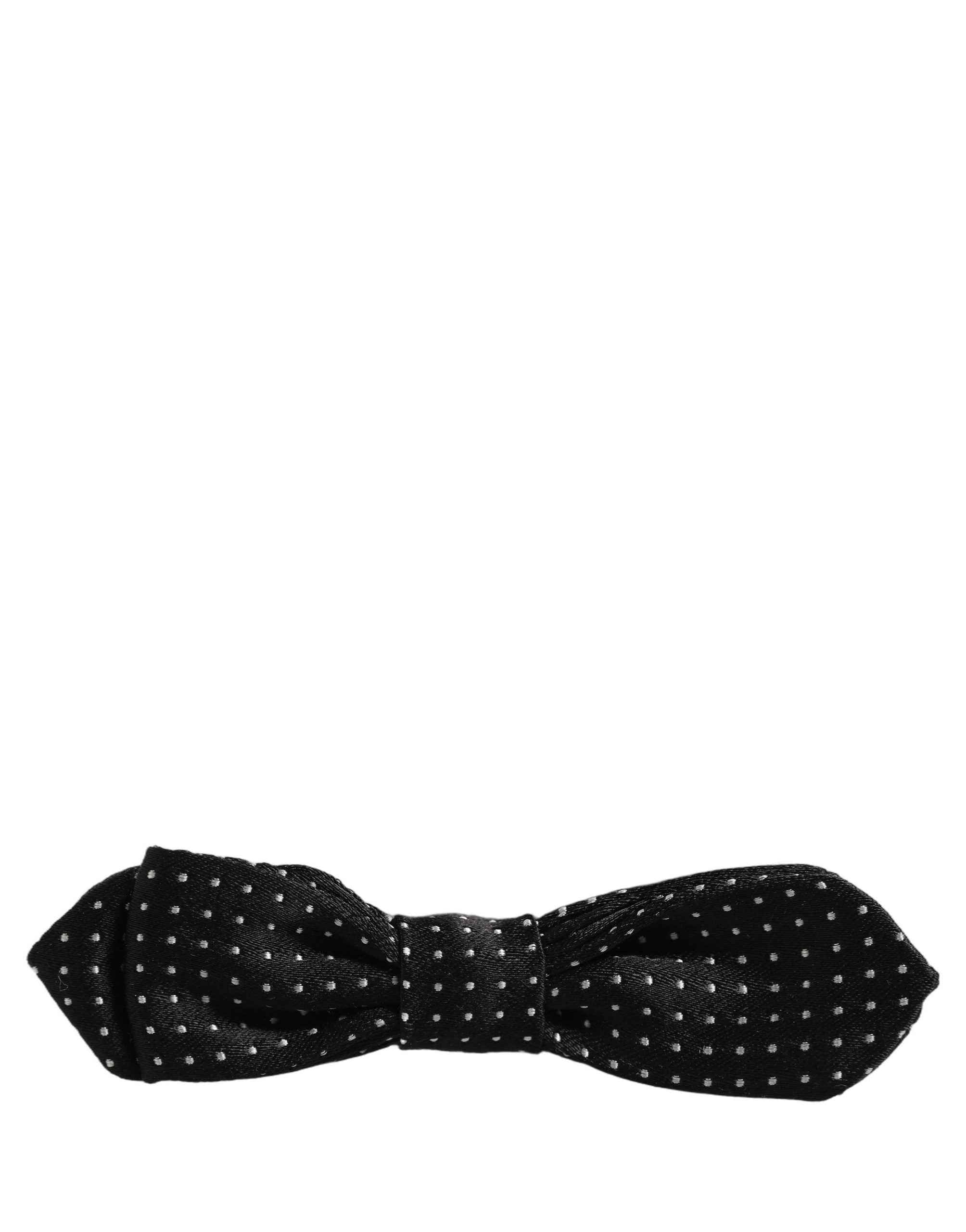Dolce & Gabbana Black White Polka Dot Adjustable Neck Papillon Bow Tie