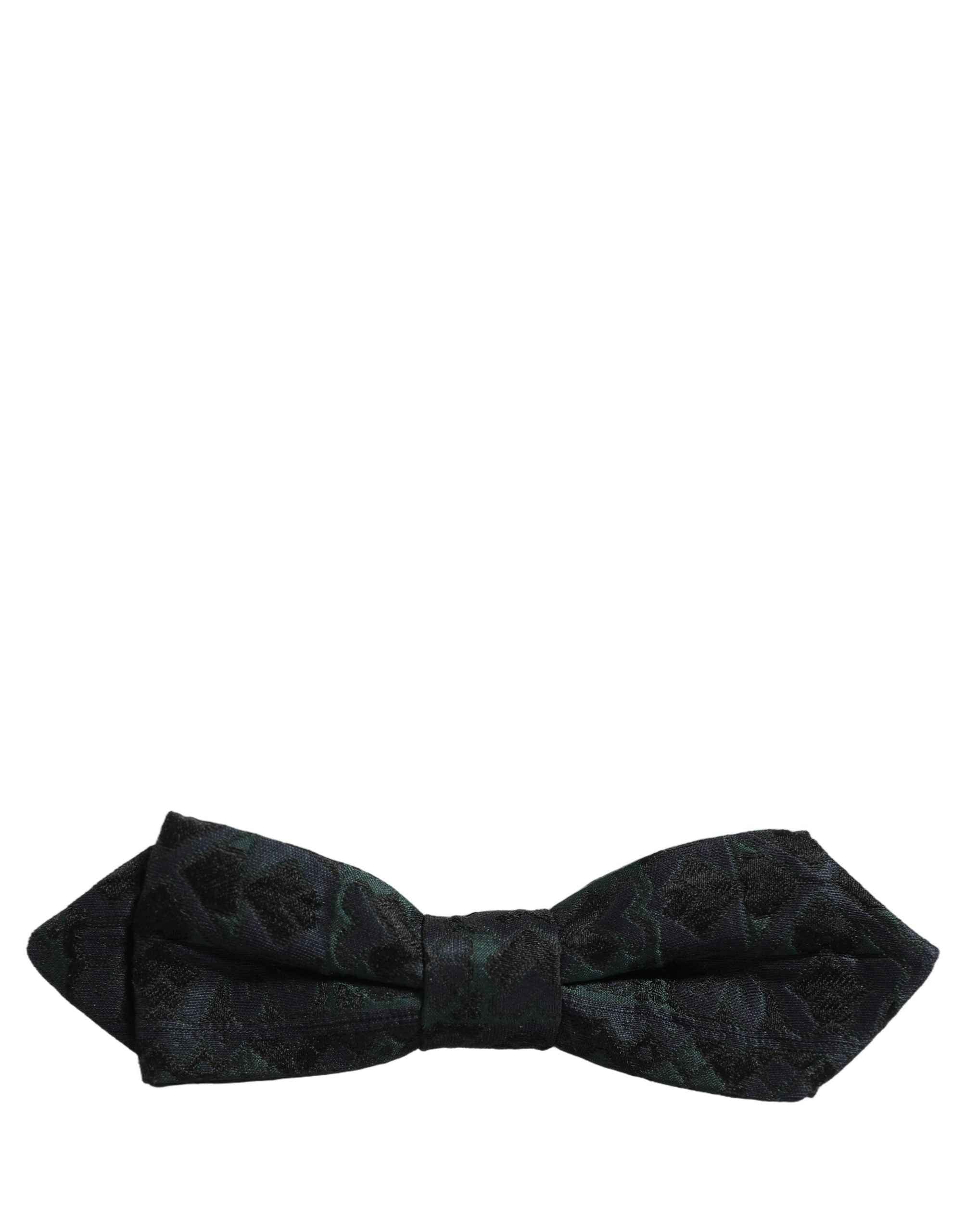 Dolce & Gabbana Men Black Green Paisley Adjustable Neck Papillon Bow Tie