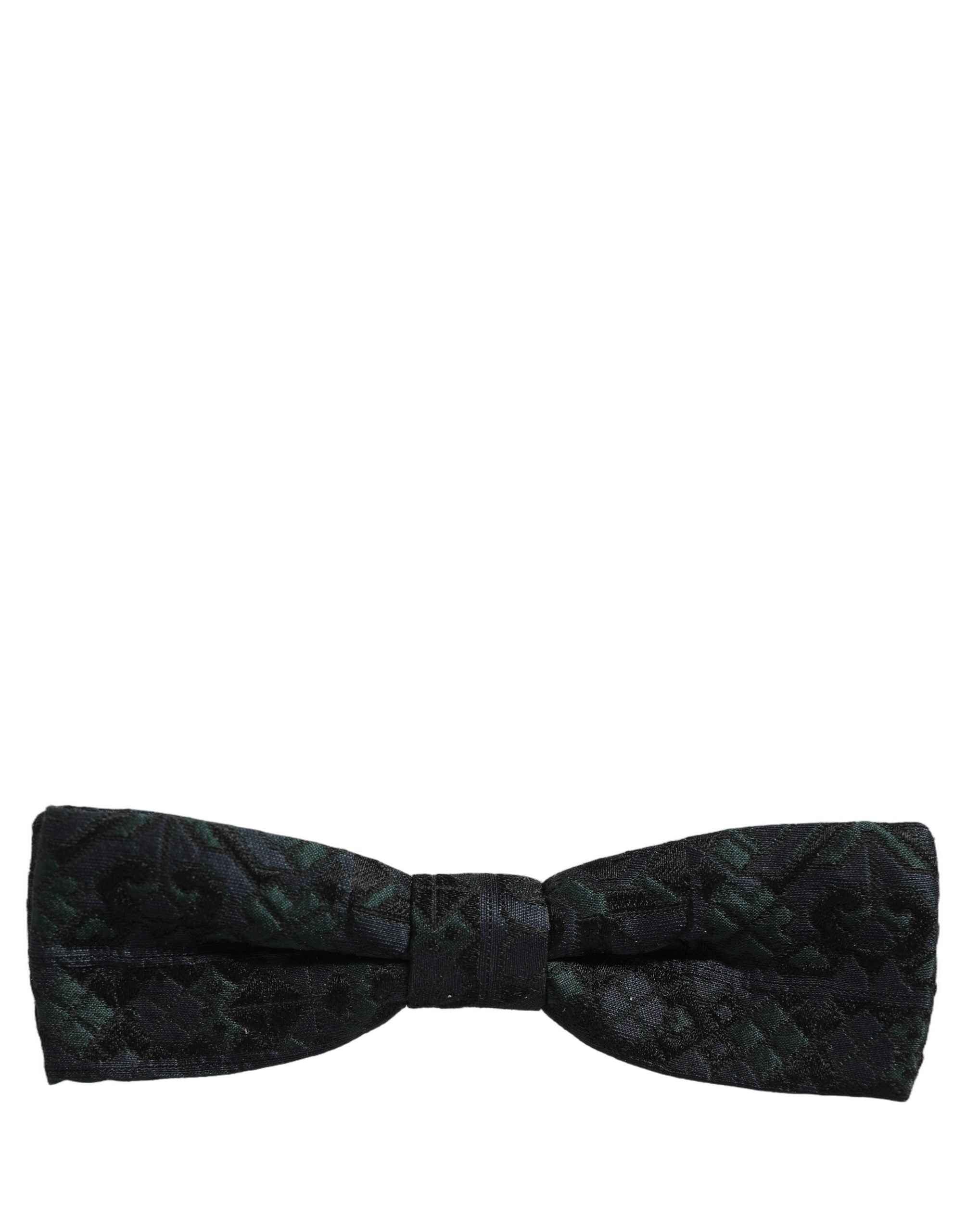 Dolce & Gabbana Men Black Green Paisley Adjustable Neck Papillon Bow Tie