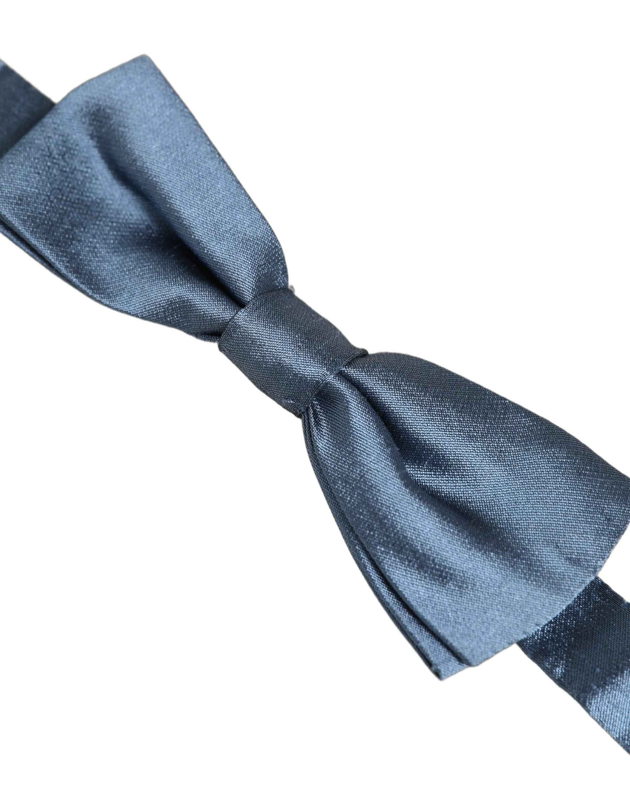 Dolce & Gabbana Men Light Blue Silk Adjustable Neck Papillon Bow Tie