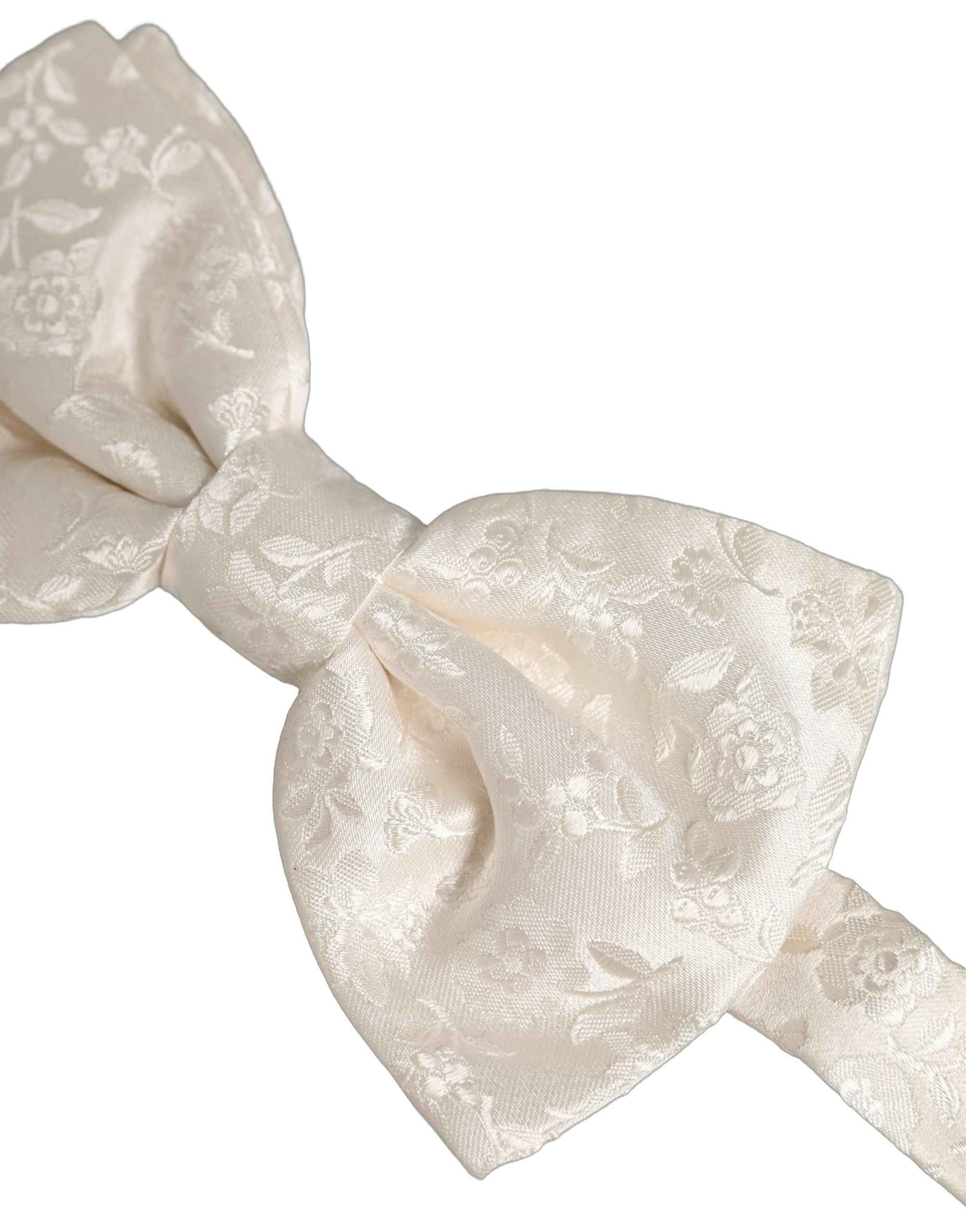 Dolce & Gabbana Men White Floral Silk Adjustable Neck Papillon BowTie