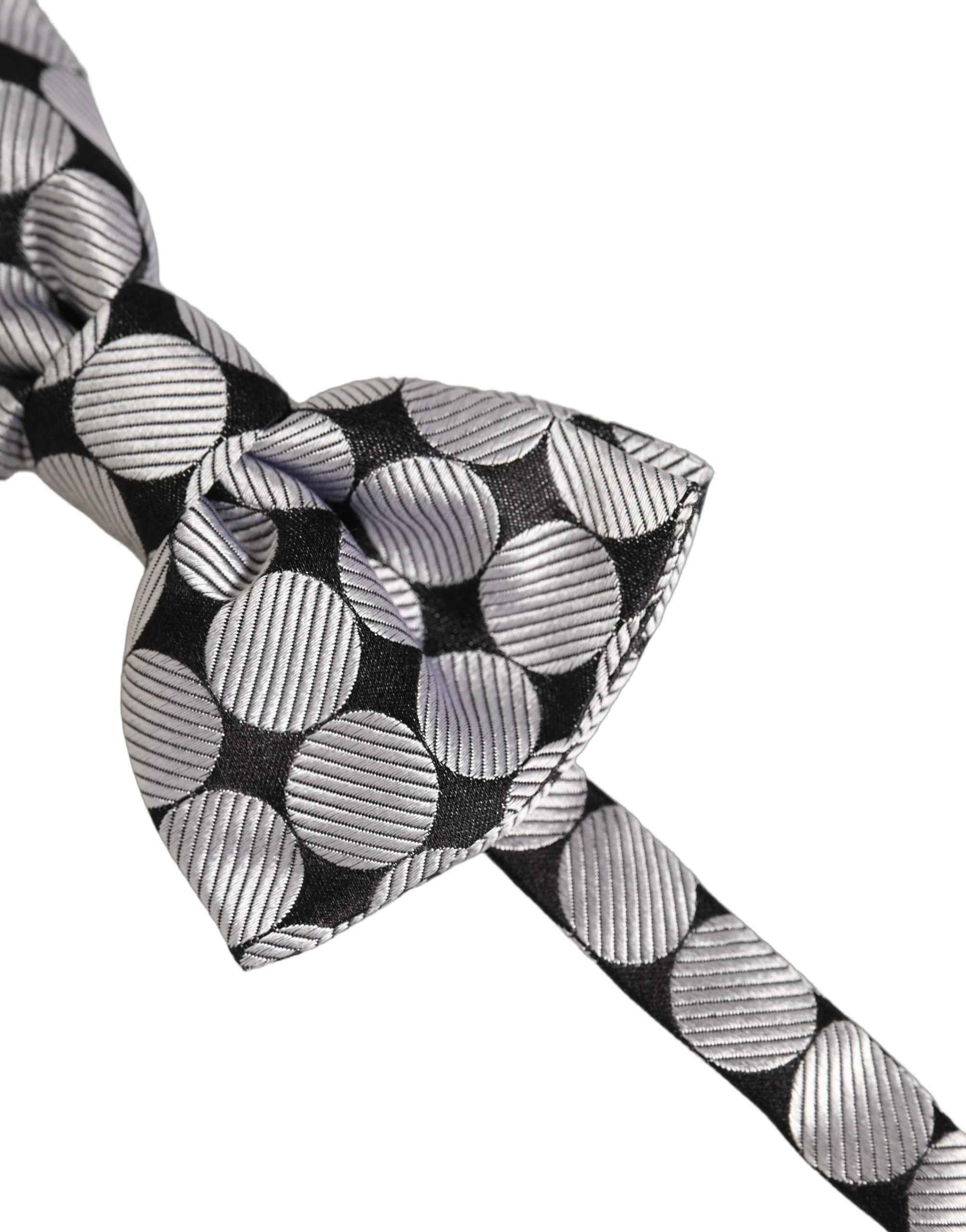 Dolce & Gabbana Men Black Silver Circles Adjustable Neck Papillon Bow Tie