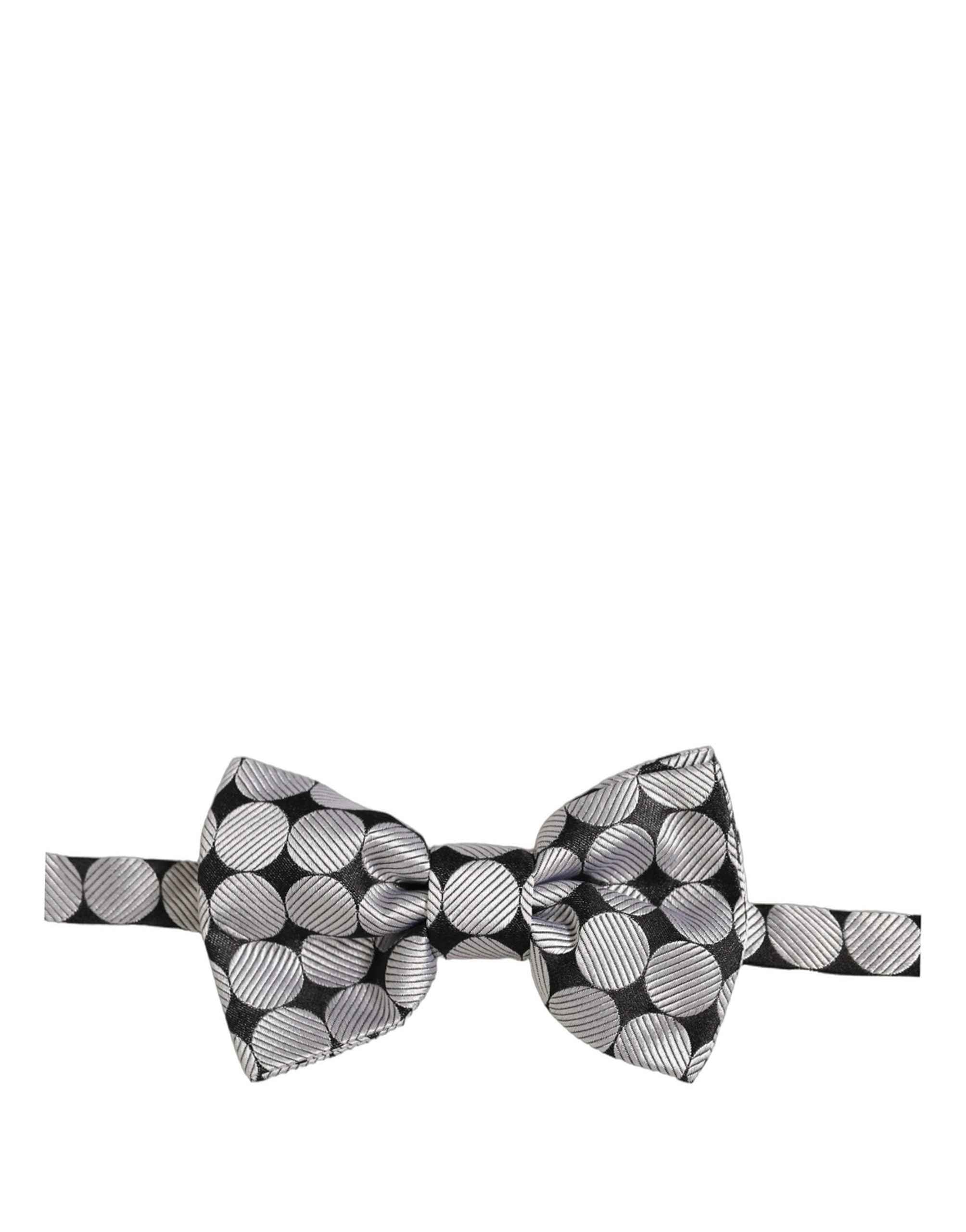 Dolce & Gabbana Men Black Silver Circles Adjustable Neck Papillon Bow Tie