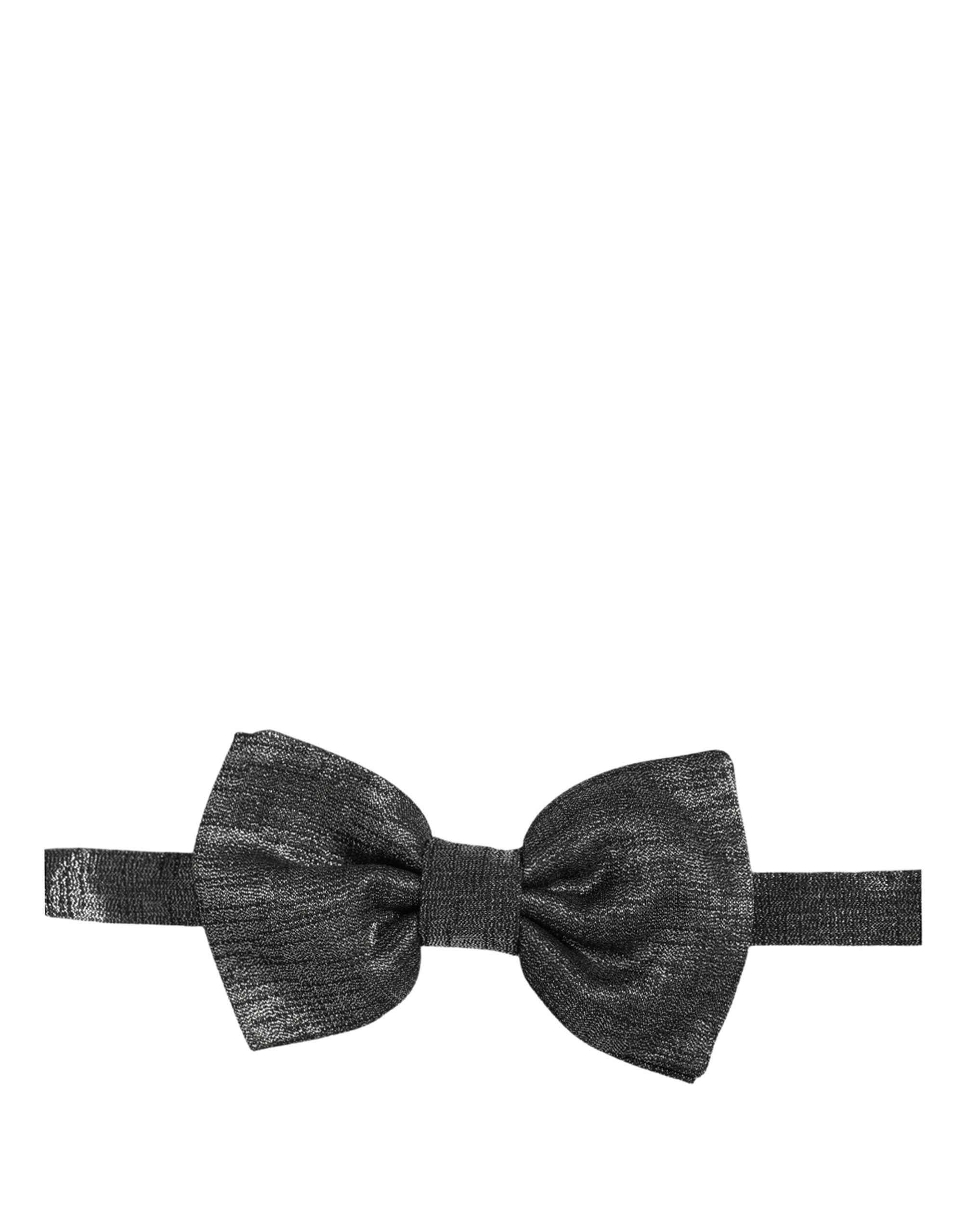 Dolce & Gabbana Men Metallic Black Silk Adjustable Neck Papillon Bow Tie