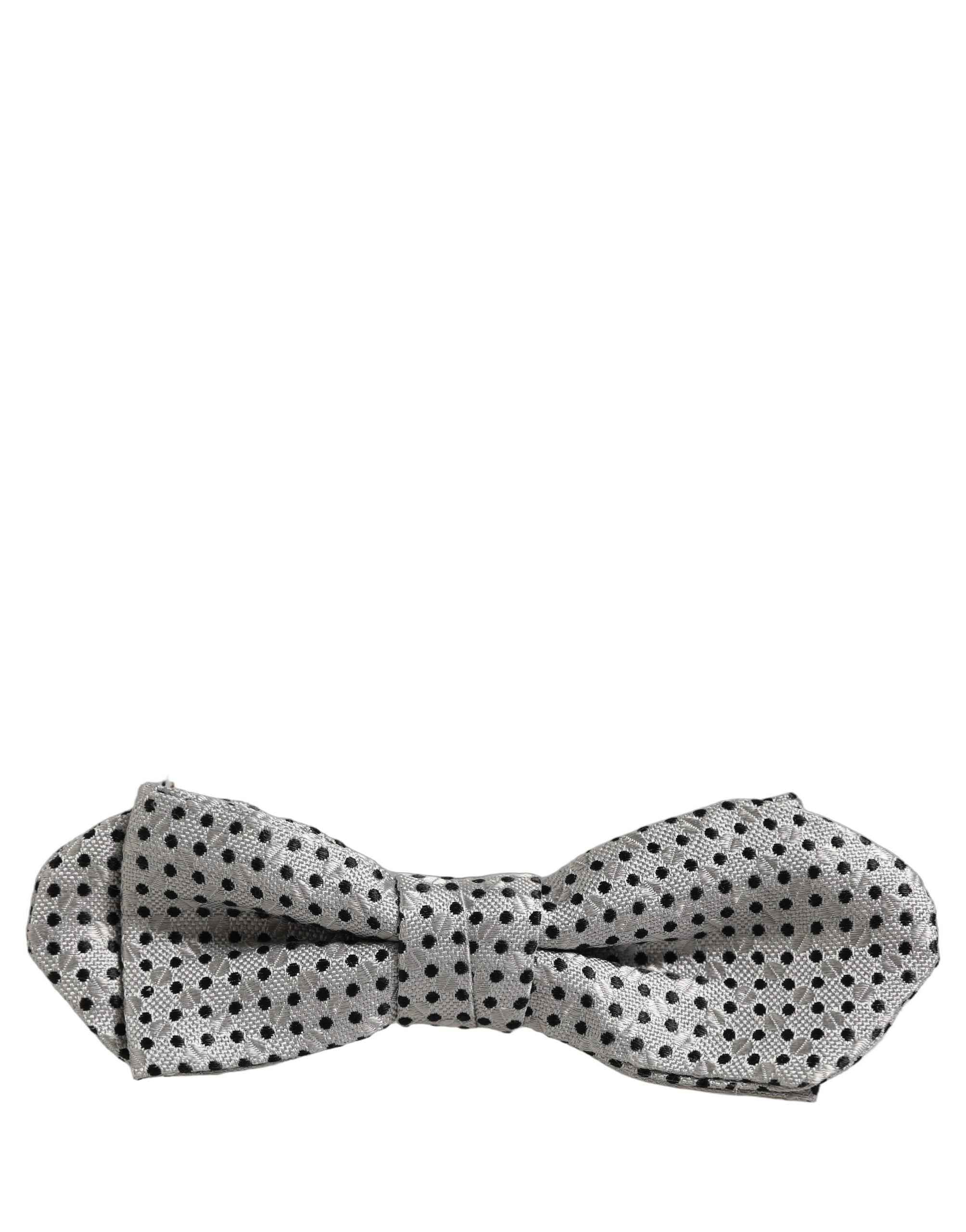 Dolce & Gabbana Men Silver Black Polka Dot Adjustable Neck Papillon Bow Tie