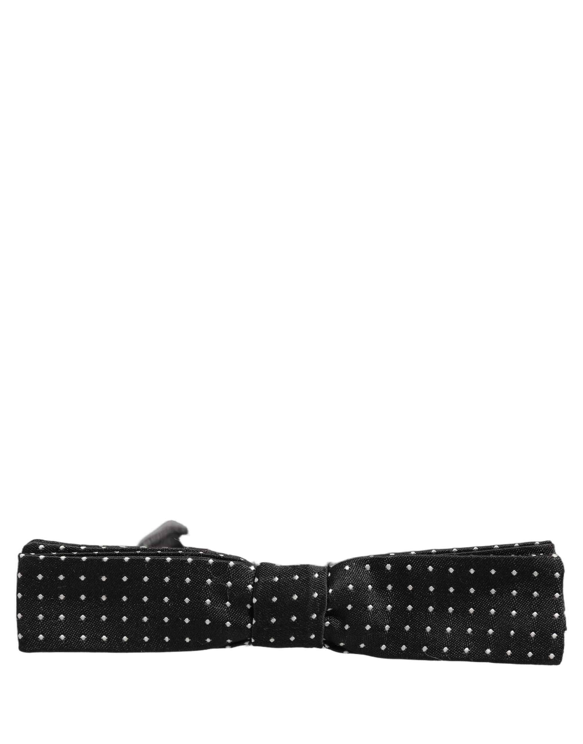 Dolce & Gabbana Black White Polka Dot Adjustable Neck Papillon Bow Tie